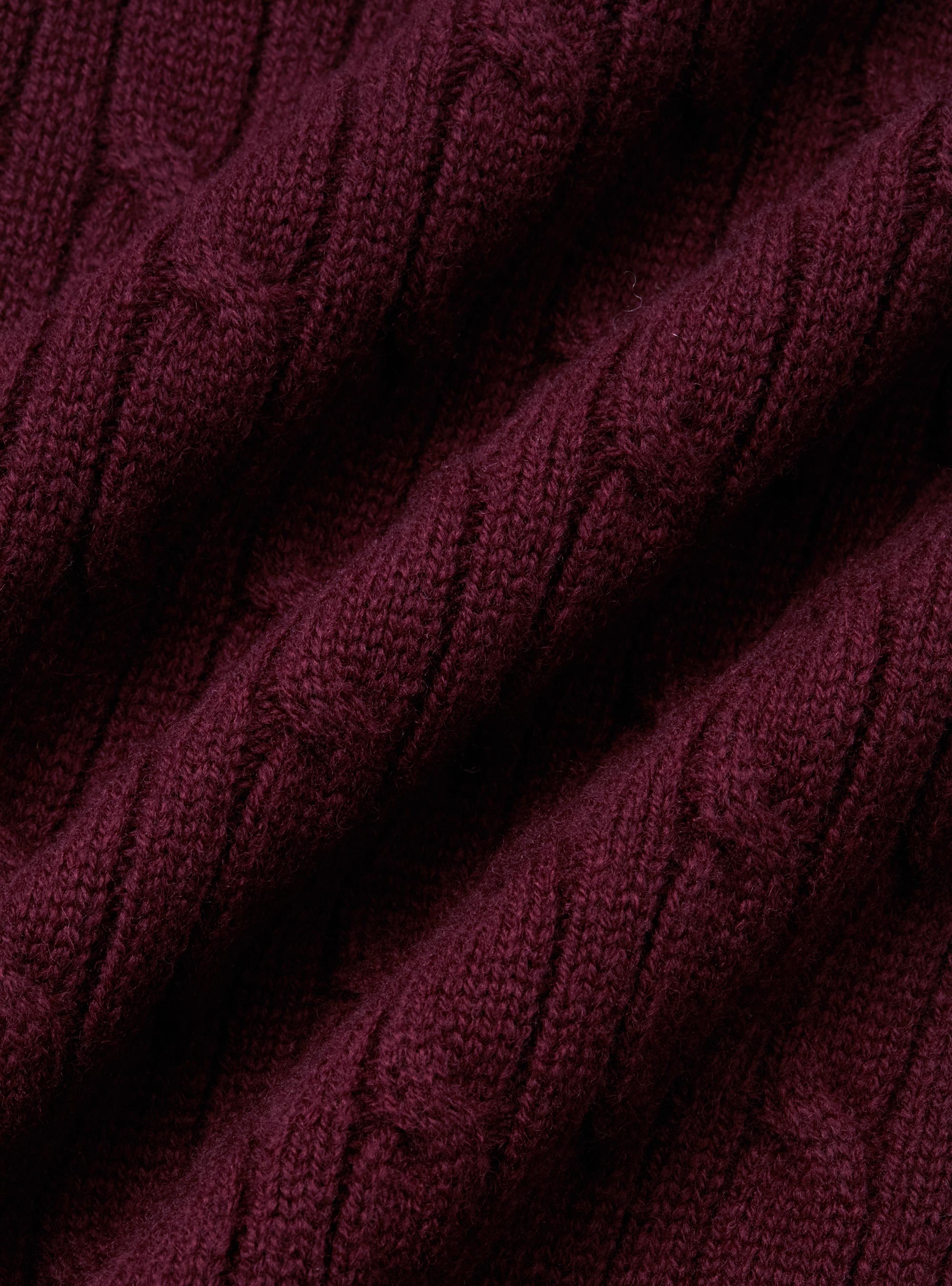 Maglia scollo a V con treccia in lana merino, BORDEAUX