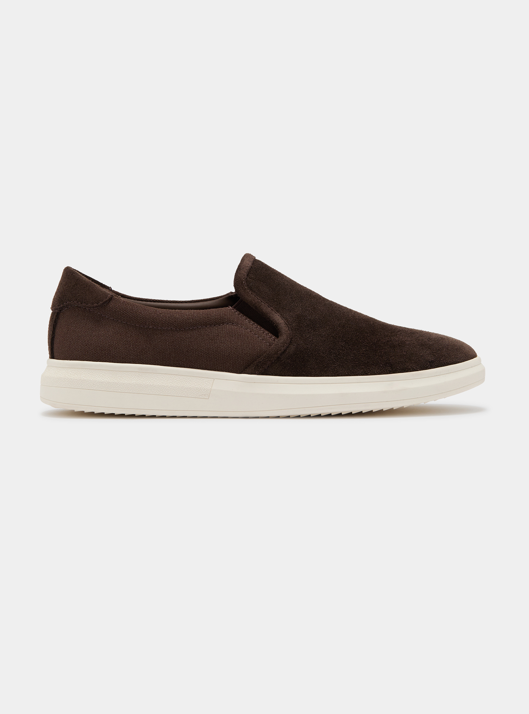 Slip on in suede e canvas, MARRONE