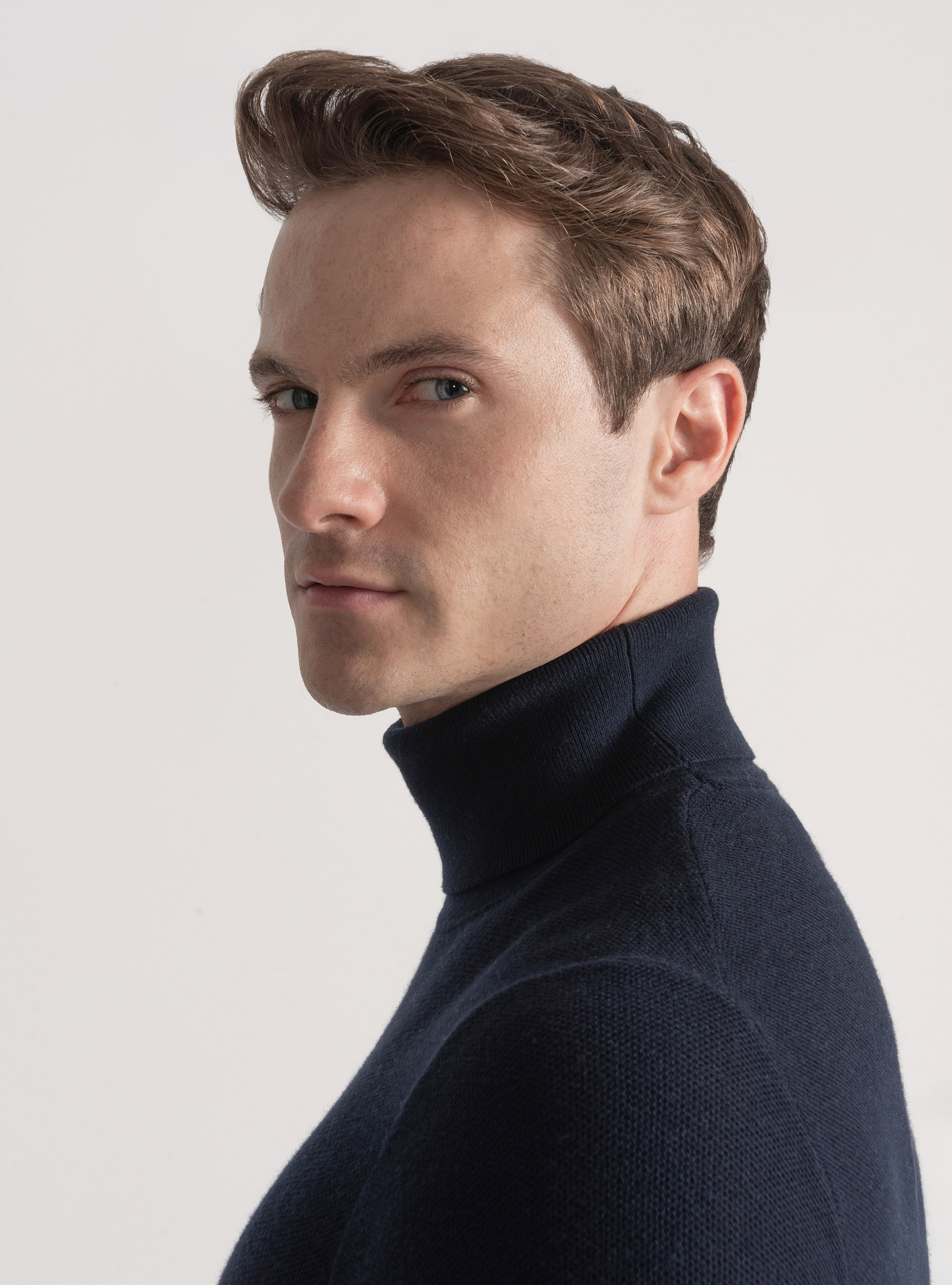 Dolcevita nido d'ape in cotone cashmere, BLU NAVY