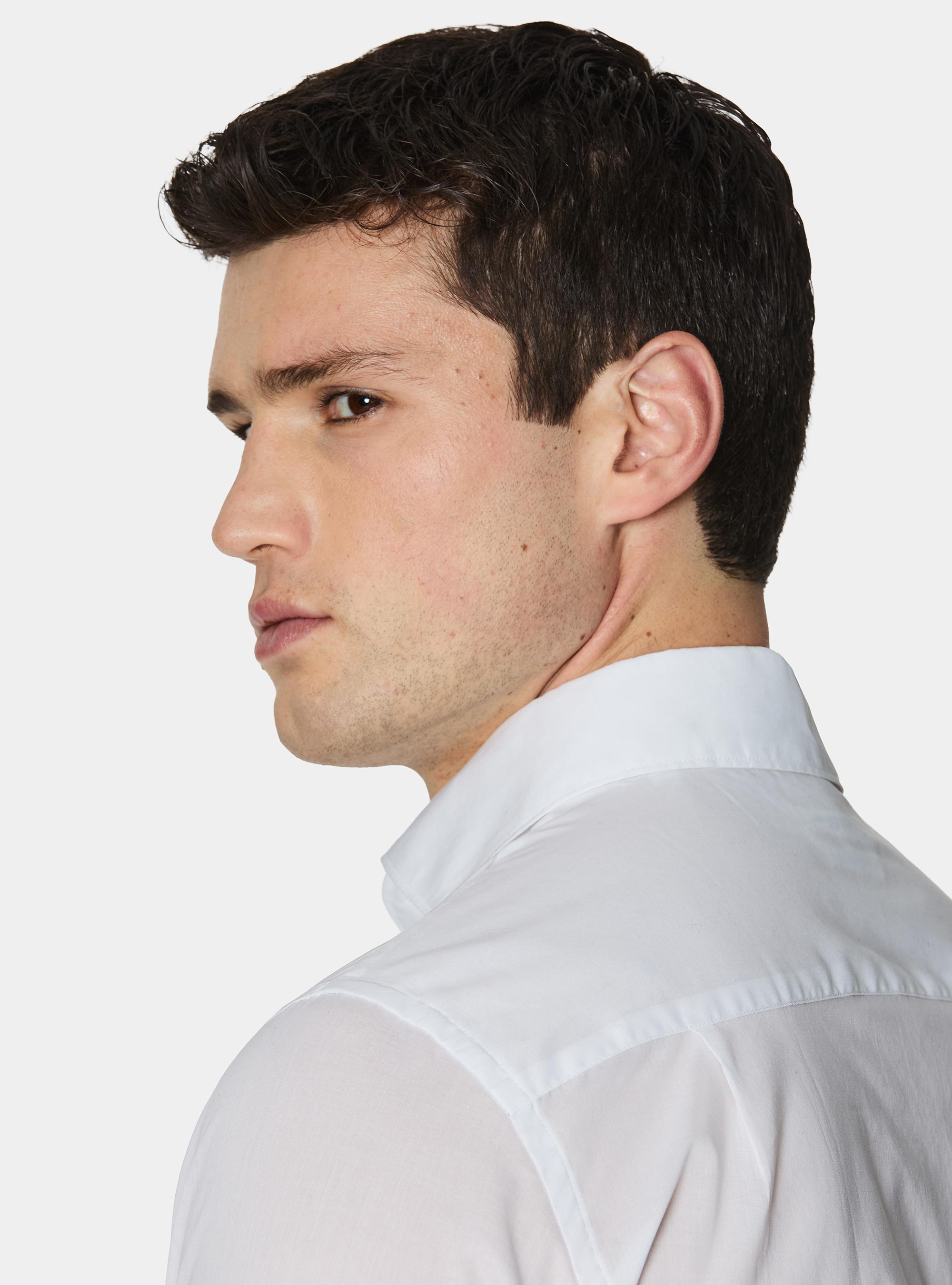 Camicia in cotone con paramontura, BIANCO