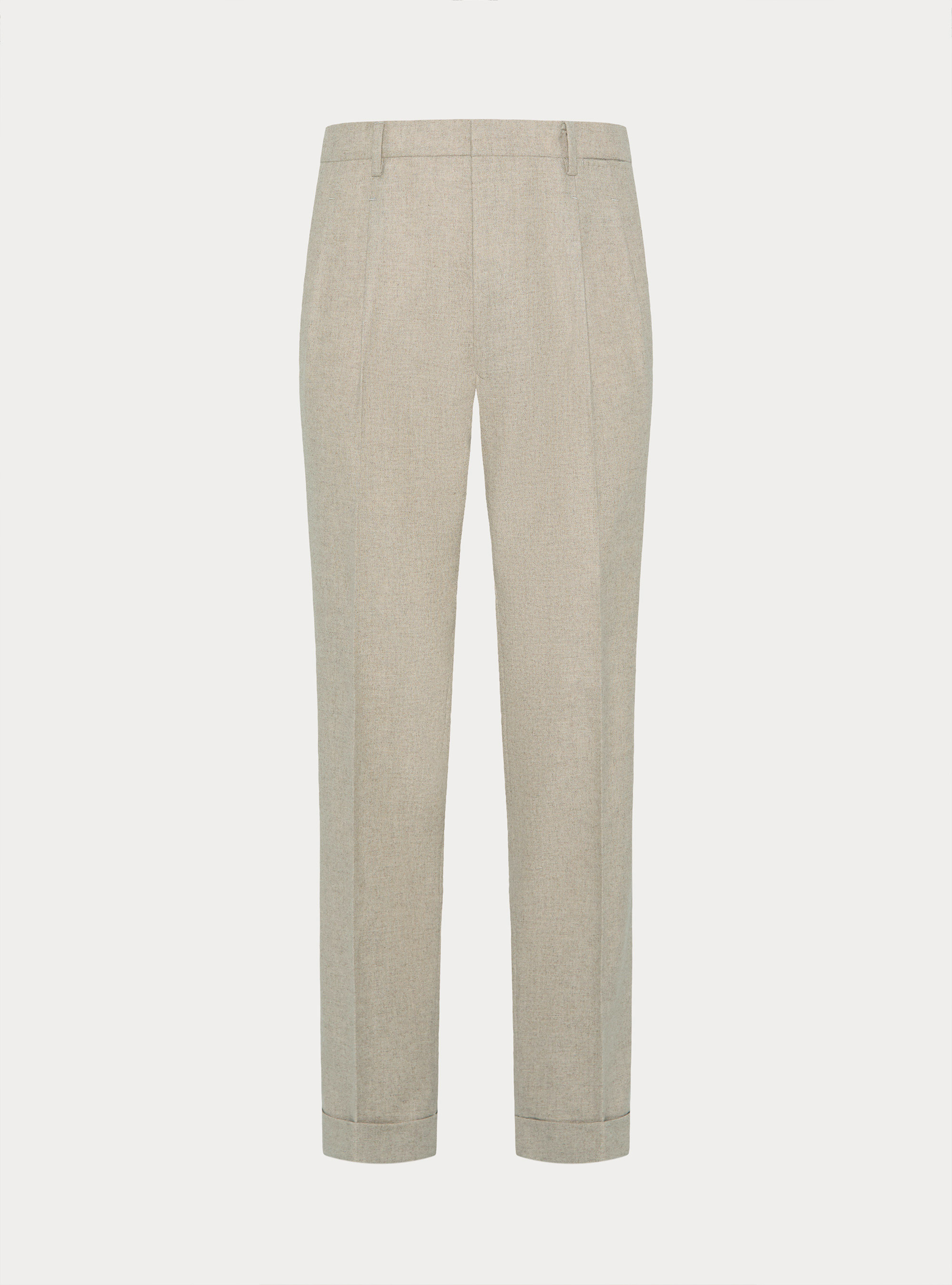 Pantaloni con pince in misto lana leggera, ECRU