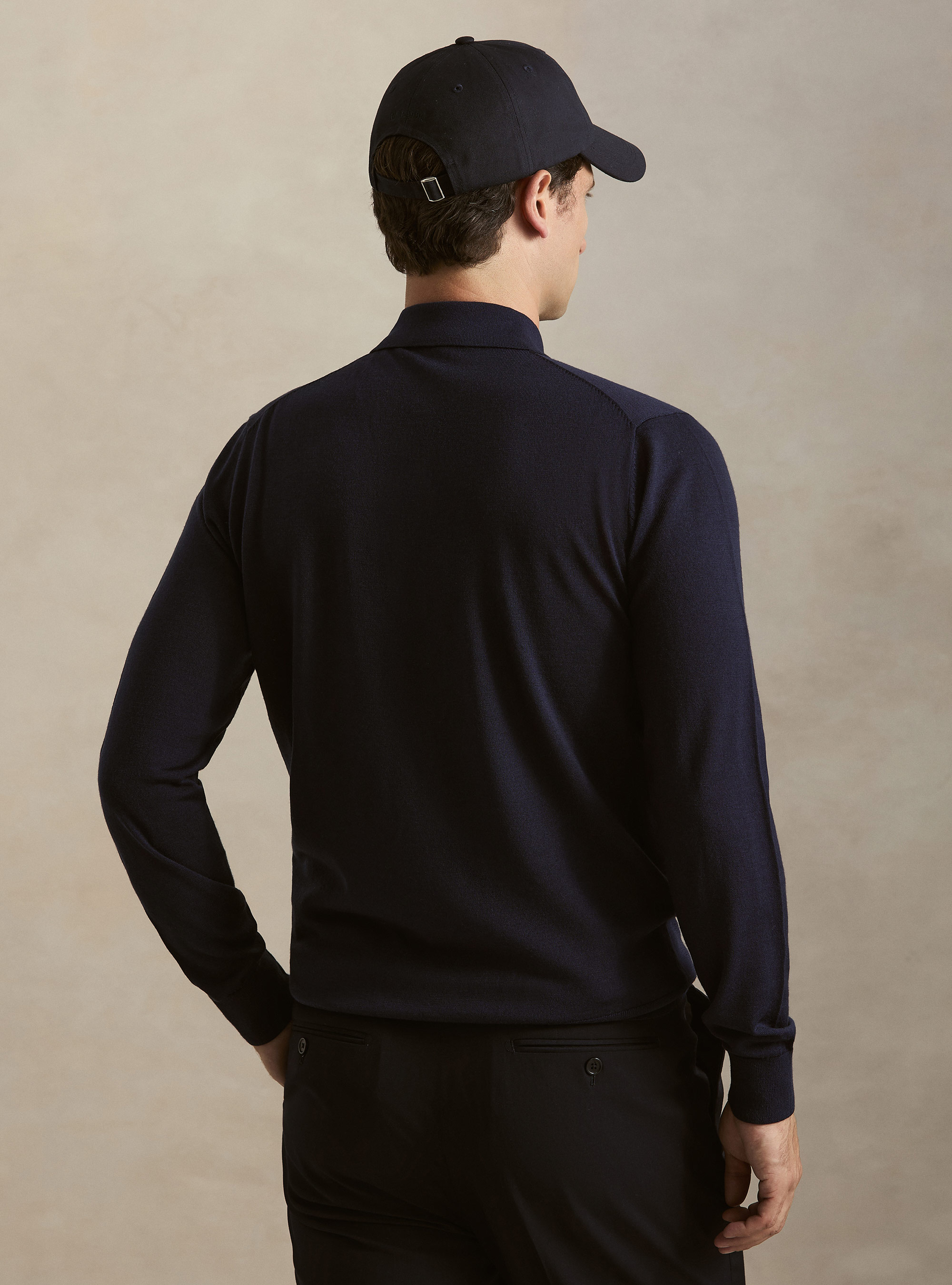 Polo in maglia in lana merino extrafine, BLU