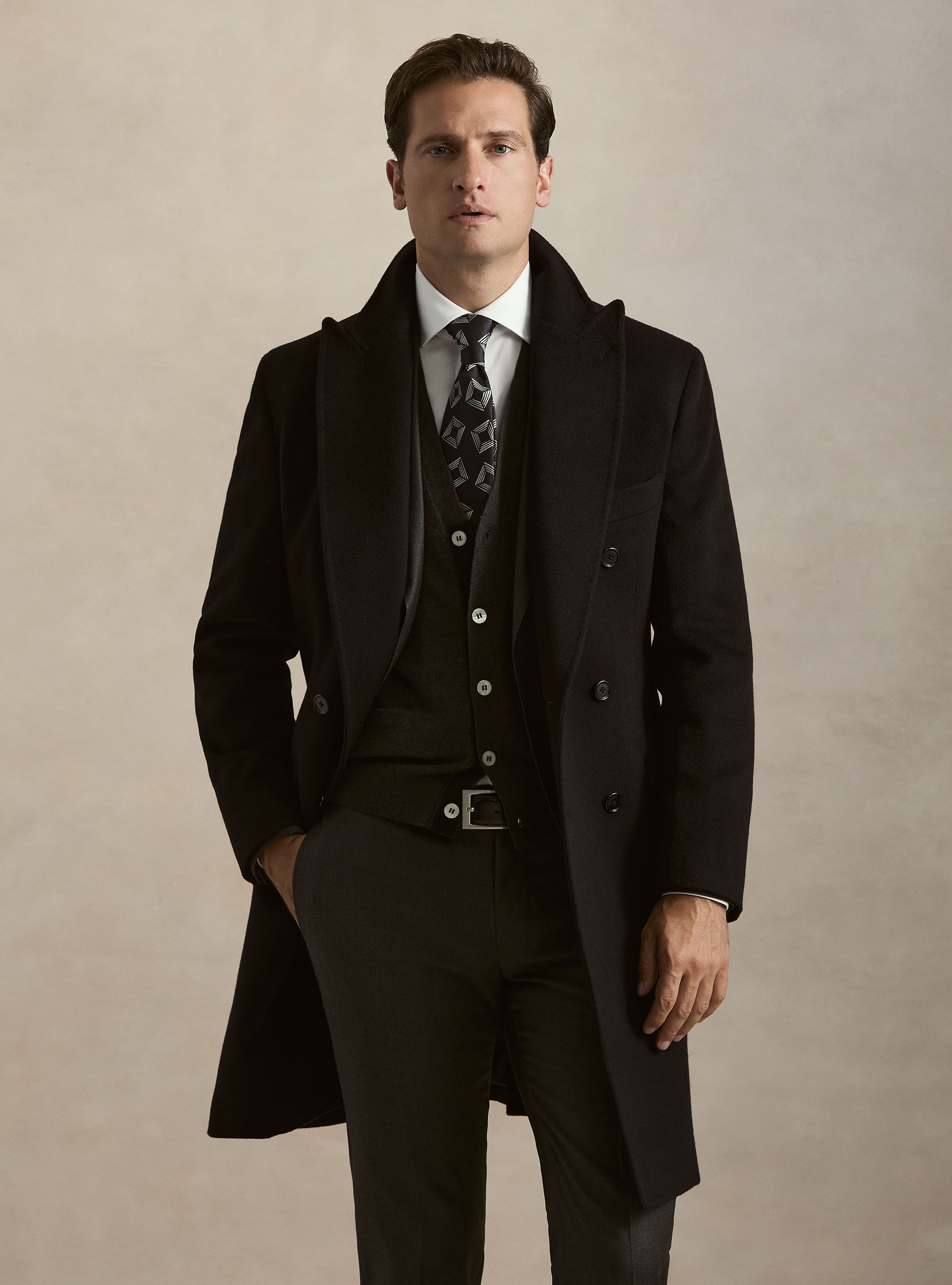 Cappotto doppiopetto in cashmere, BLU NAVY