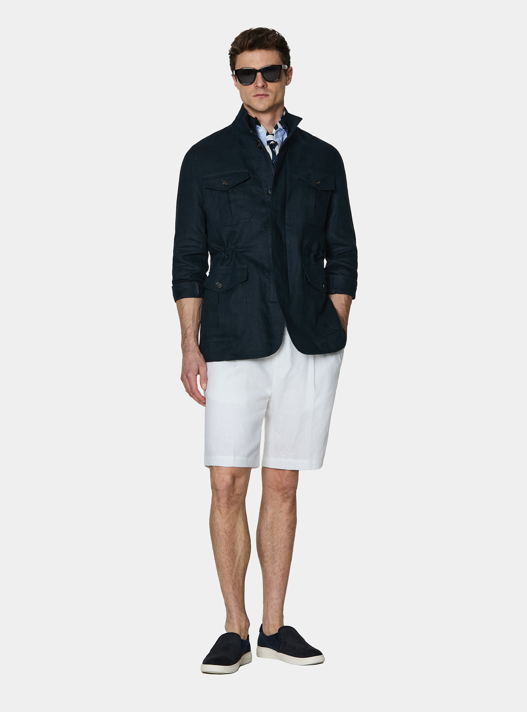Field jacket in puro lino, BLU NAVY