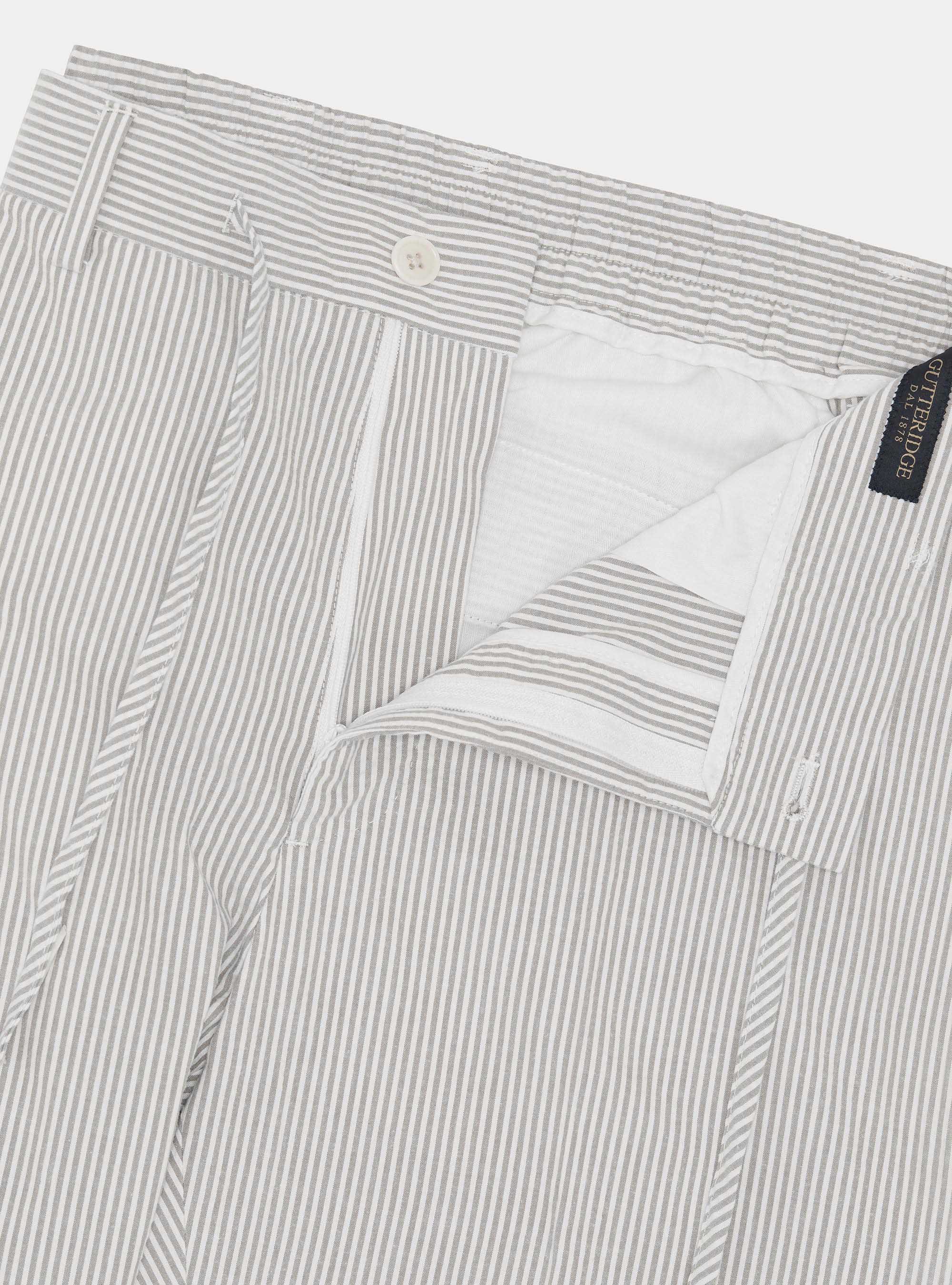 Pantaloni rigati con coulisse in misto cotone seersucker, SABBIA