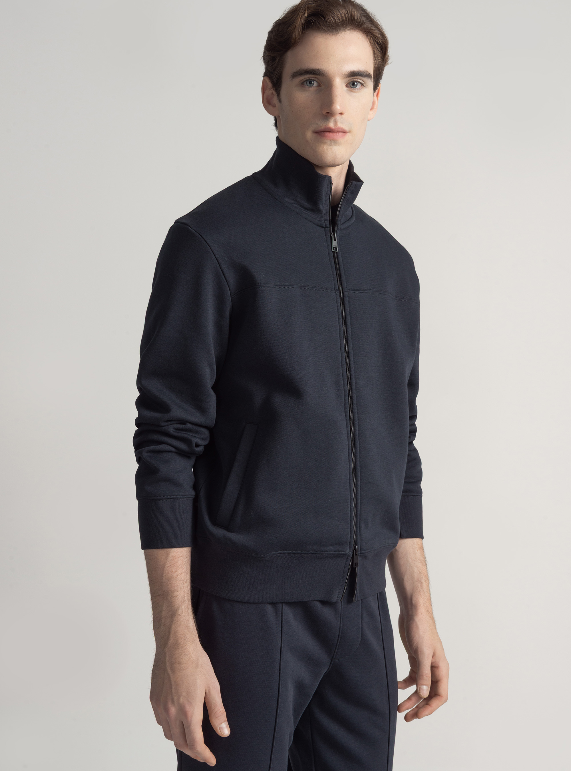Felpa GT01 full zip in misto cotone, BLU NAVY
