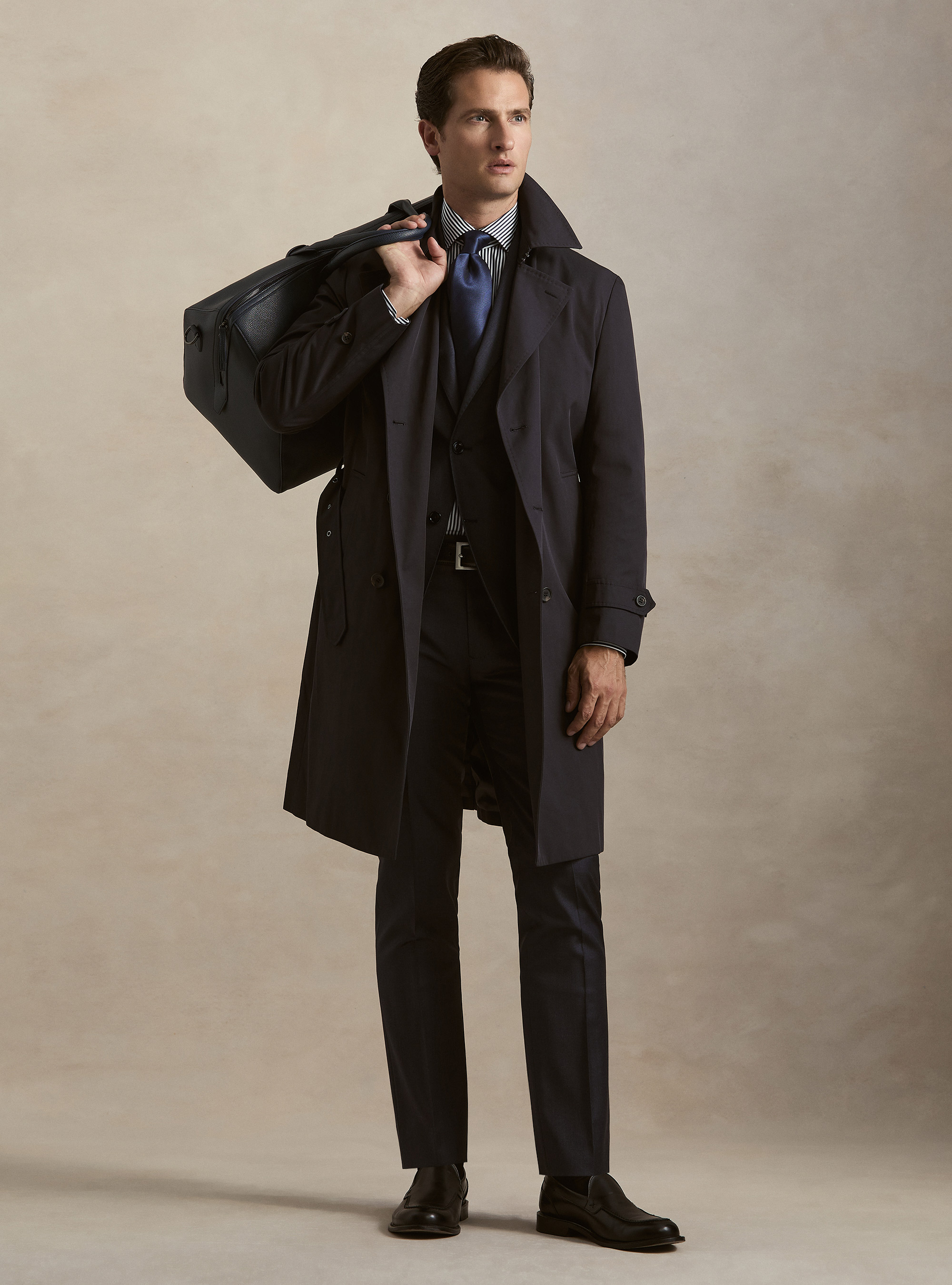 Trench doppiopetto in misto cotone, BLU NAVY
