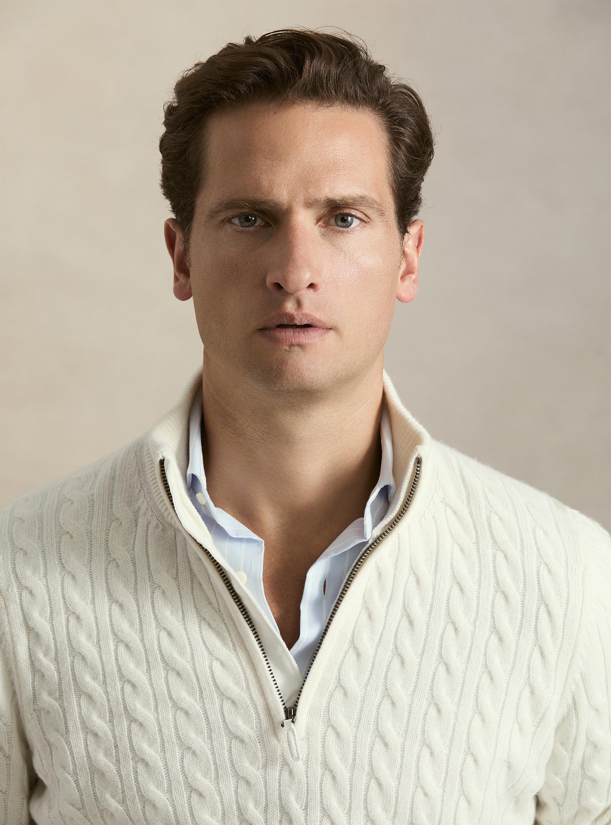 Maglia lupetto a trecce in lana e cashmere, BIANCO