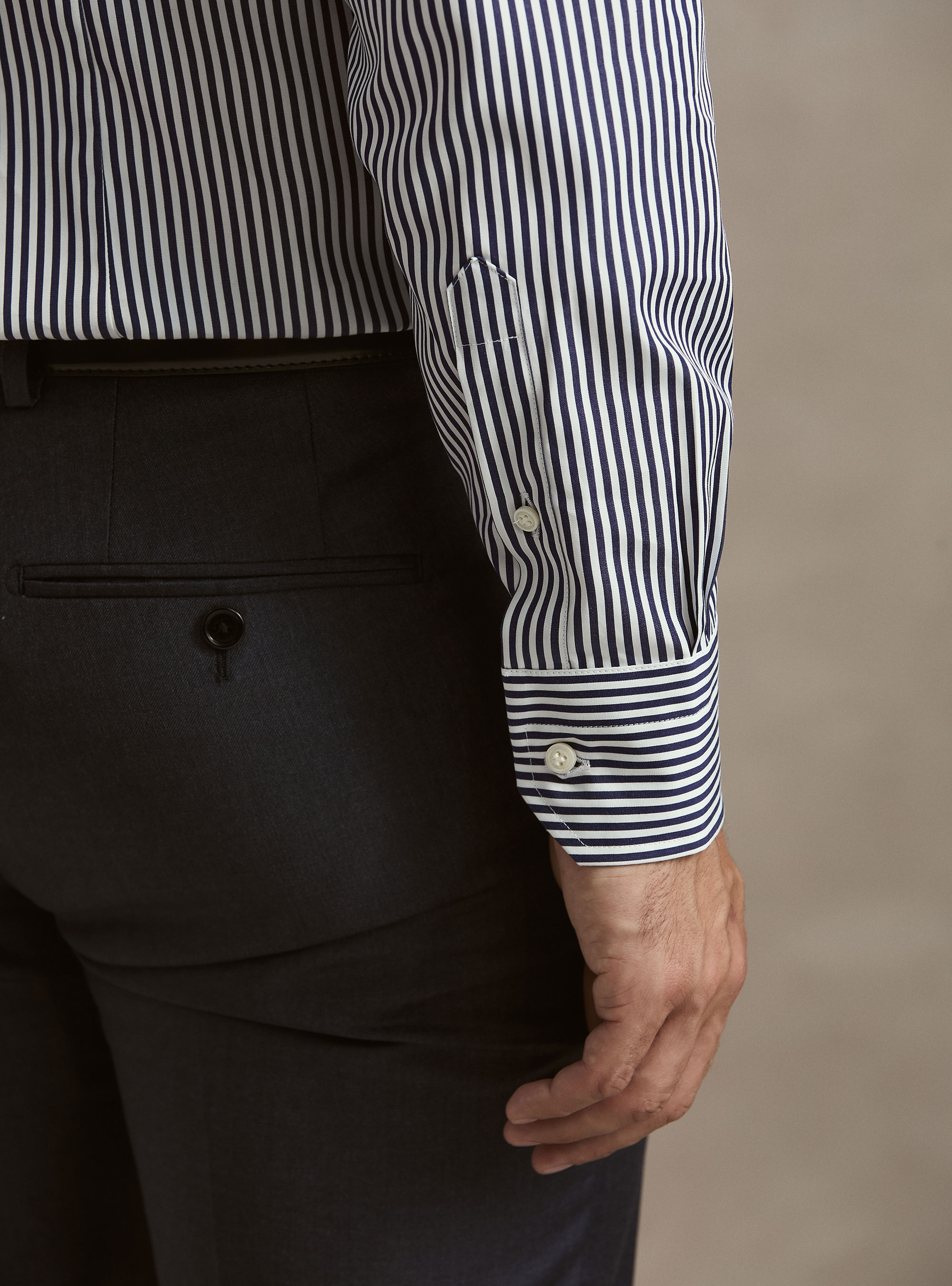 Camicia rigata in cotone popeline, BLU NAVY