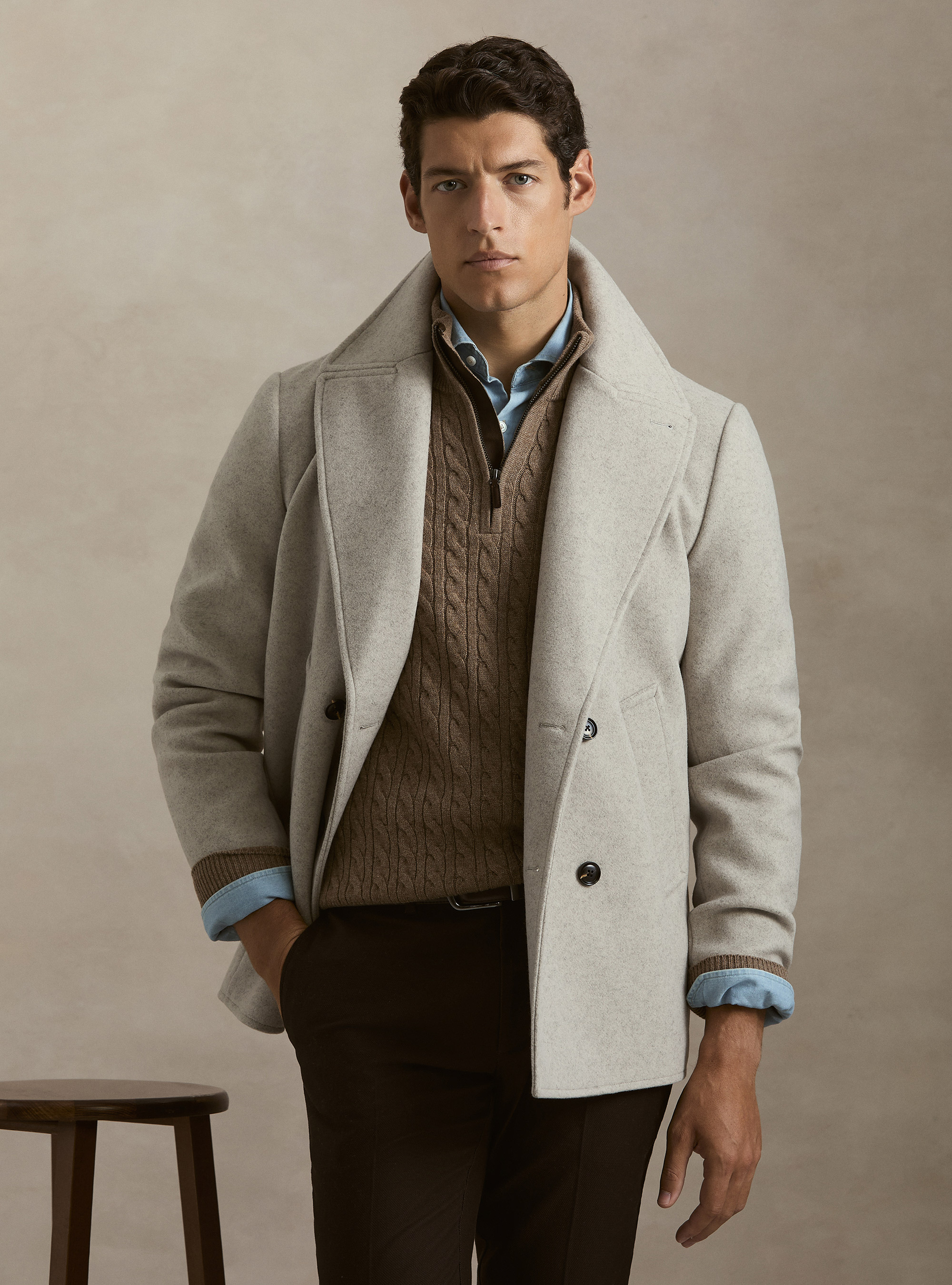 Peacoat tinta unita, ECRU