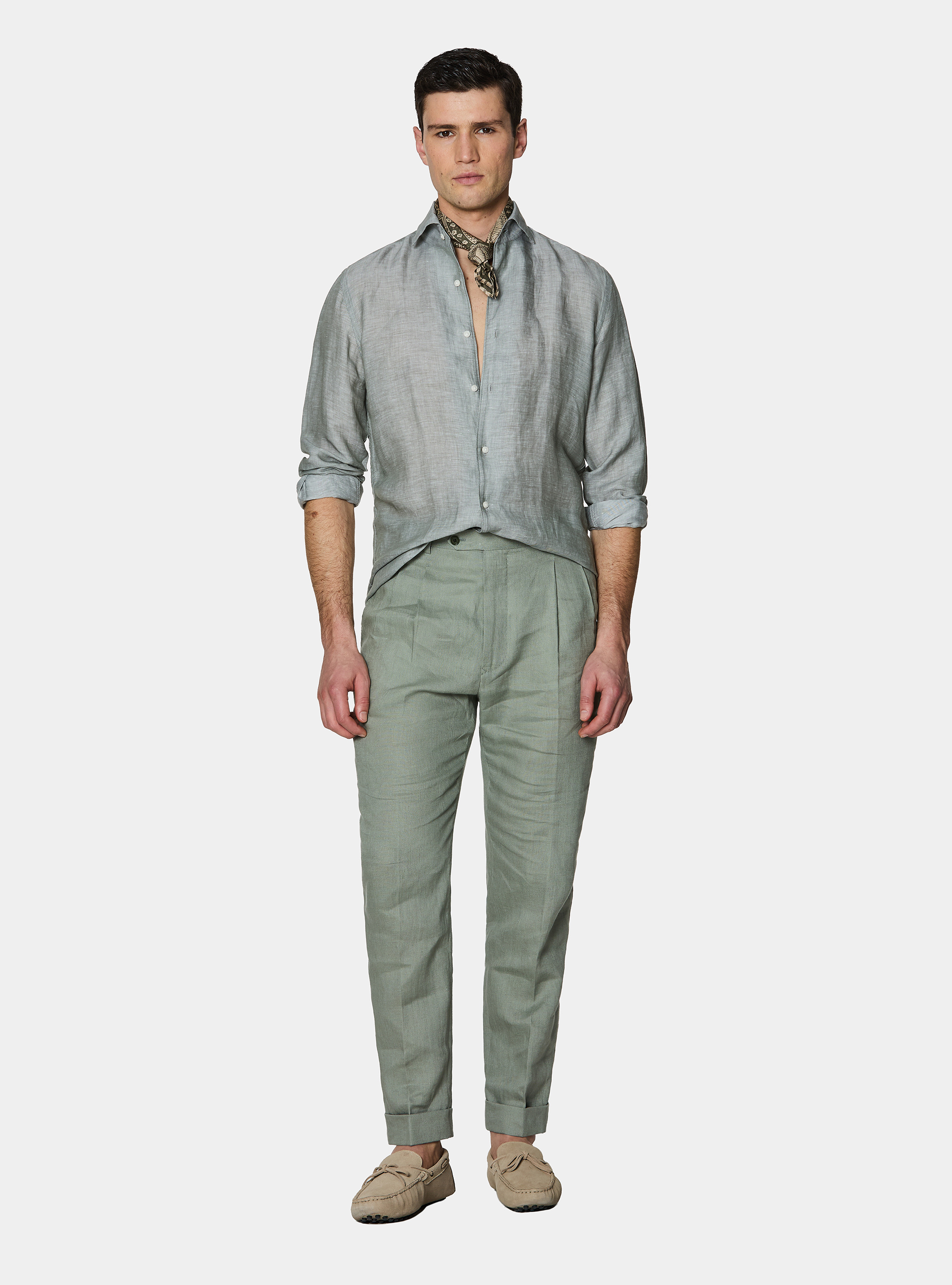 Camicia in misto lino con paramontura, SALVIA 0602C