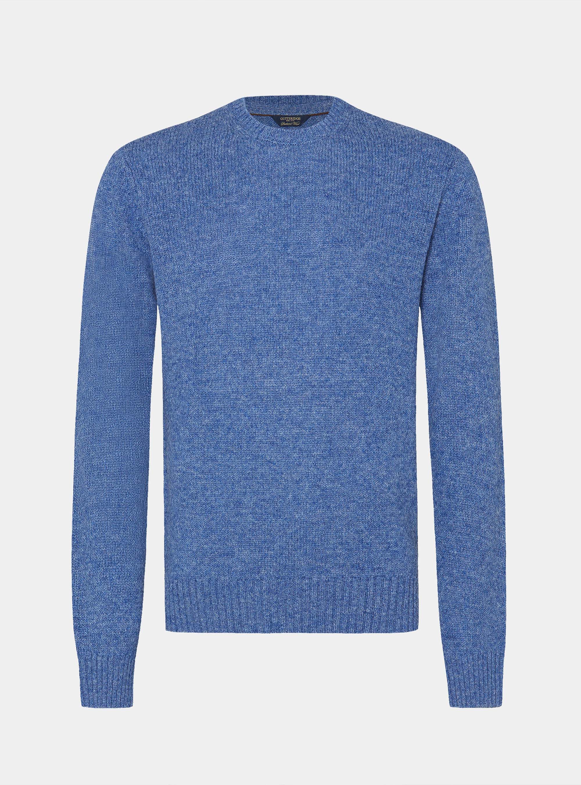 Maglia girocollo in pura lana shetland, 0243C DENIM