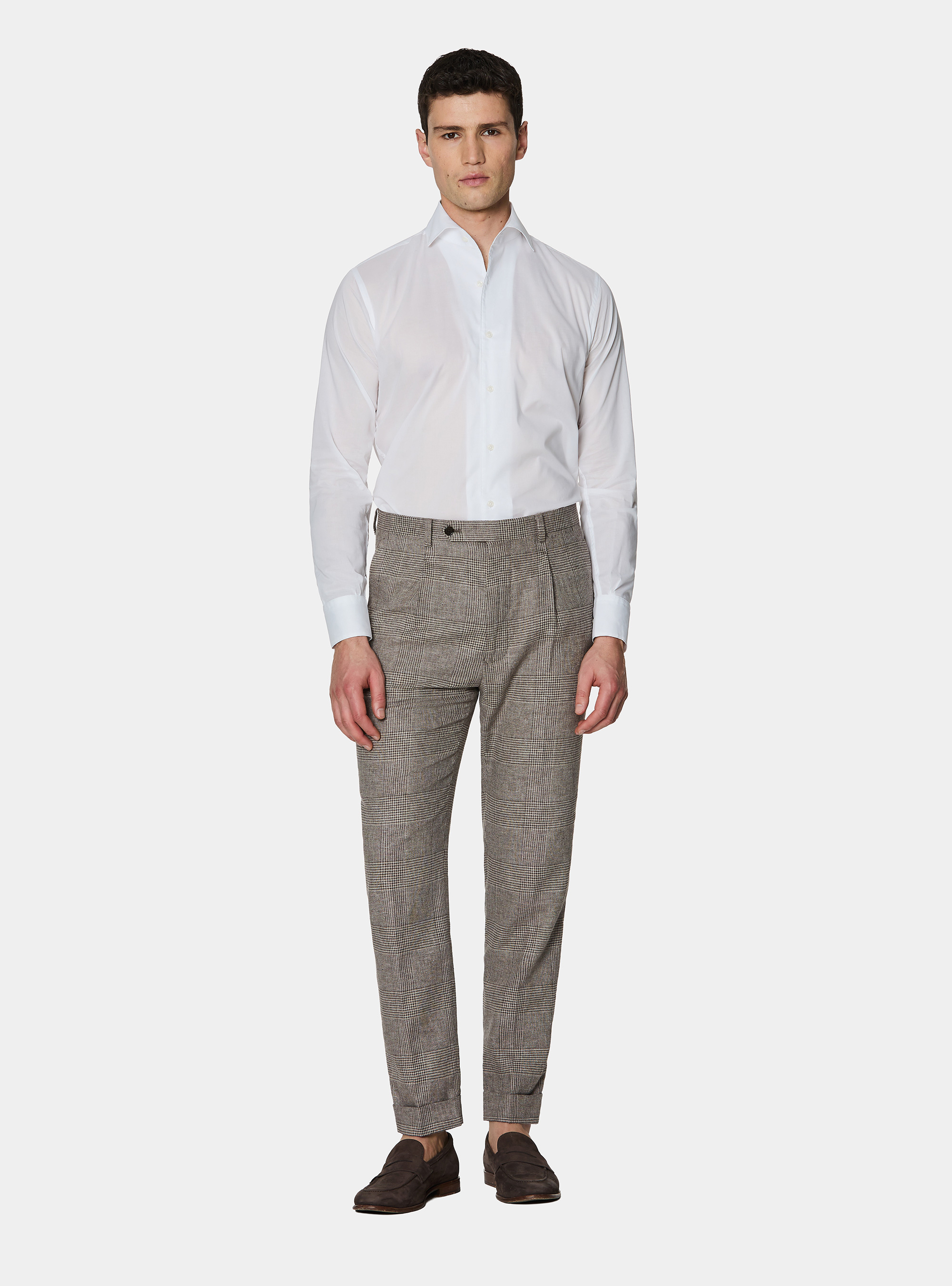 Camicia in cotone con paramontura, BIANCO