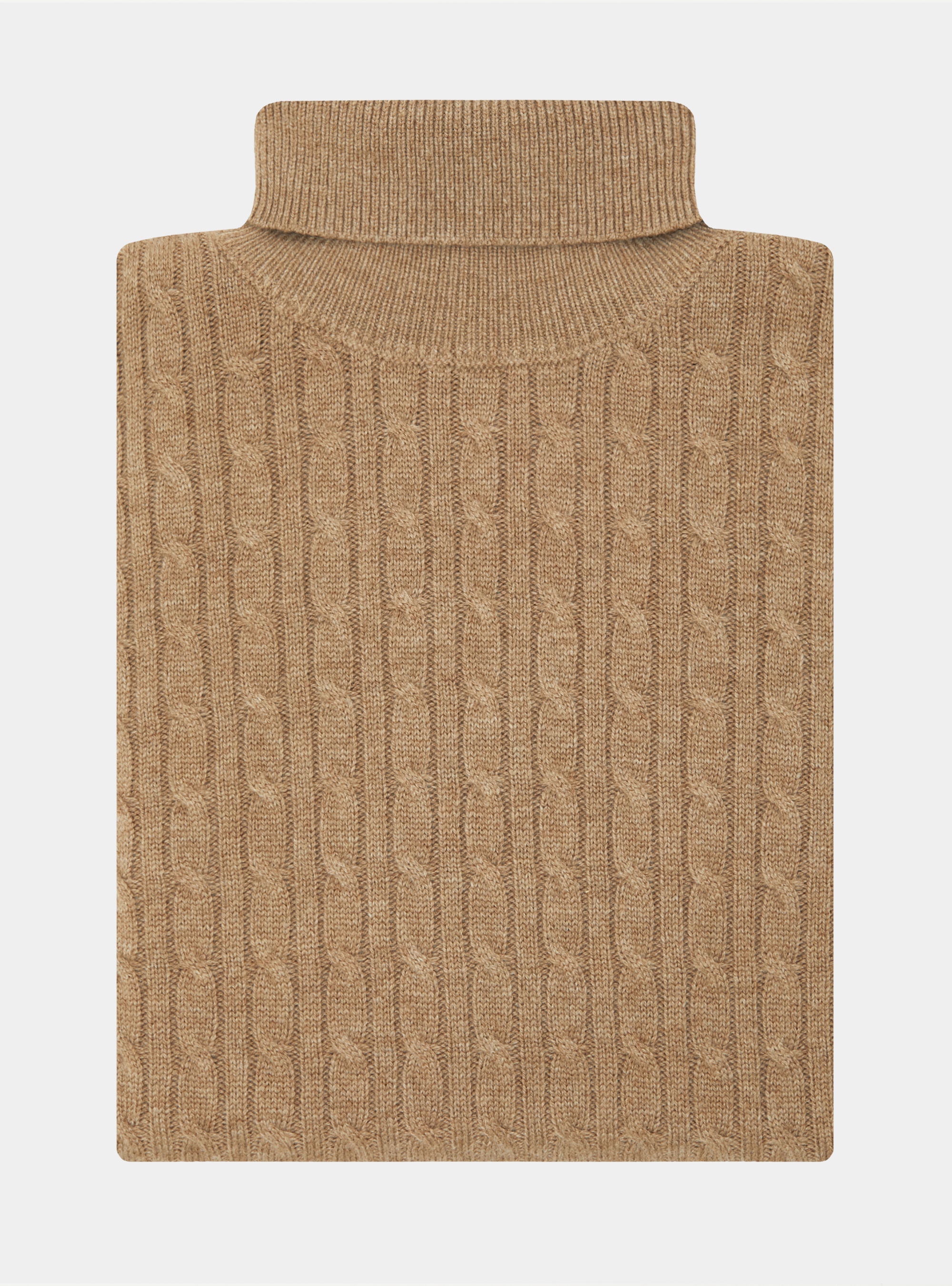 Maglia collo alto con treccia in misto lana, CAMMELLO 0570C