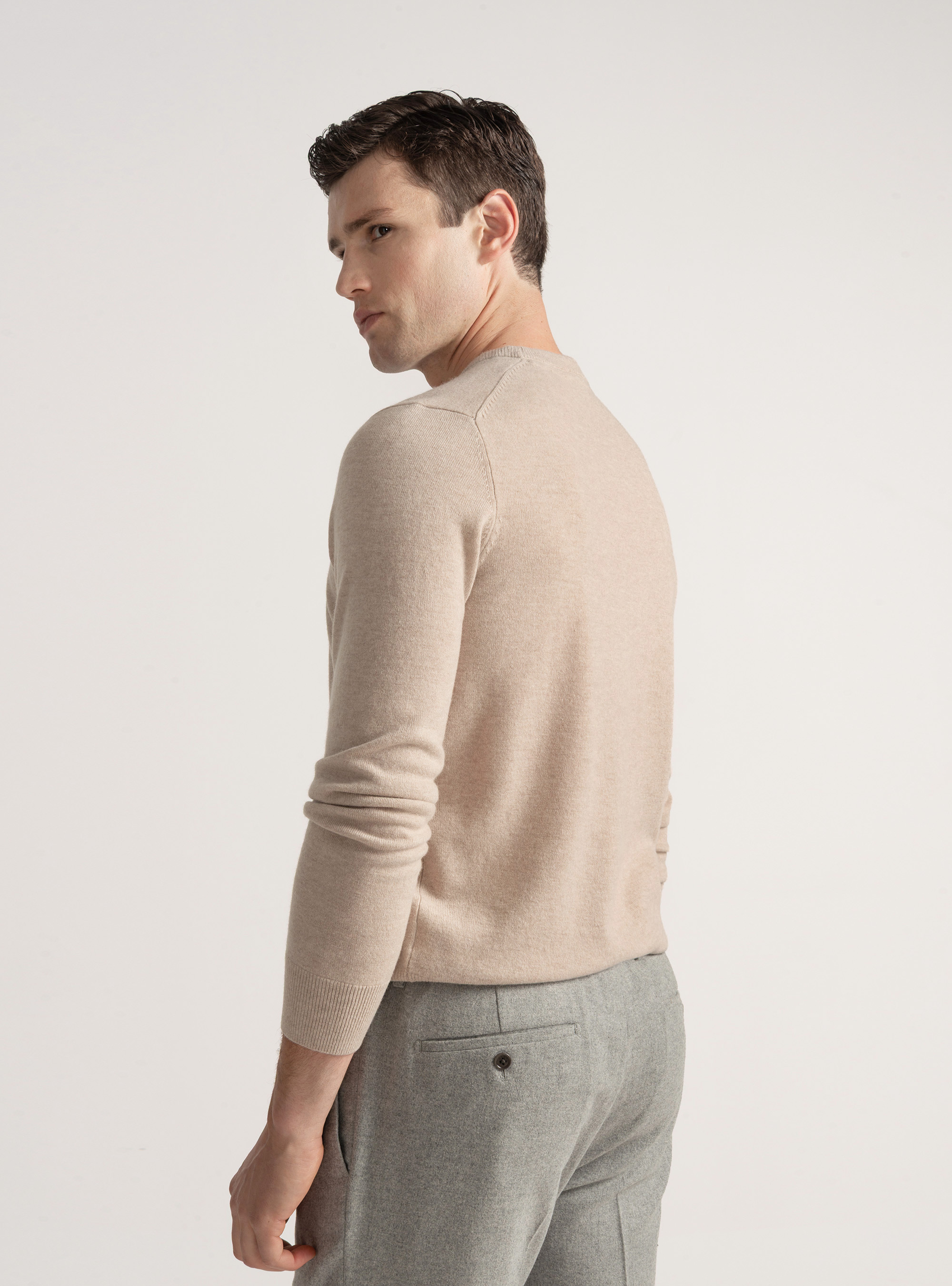 Maglia girocollo in lana lambswool e cashmere, ECRU