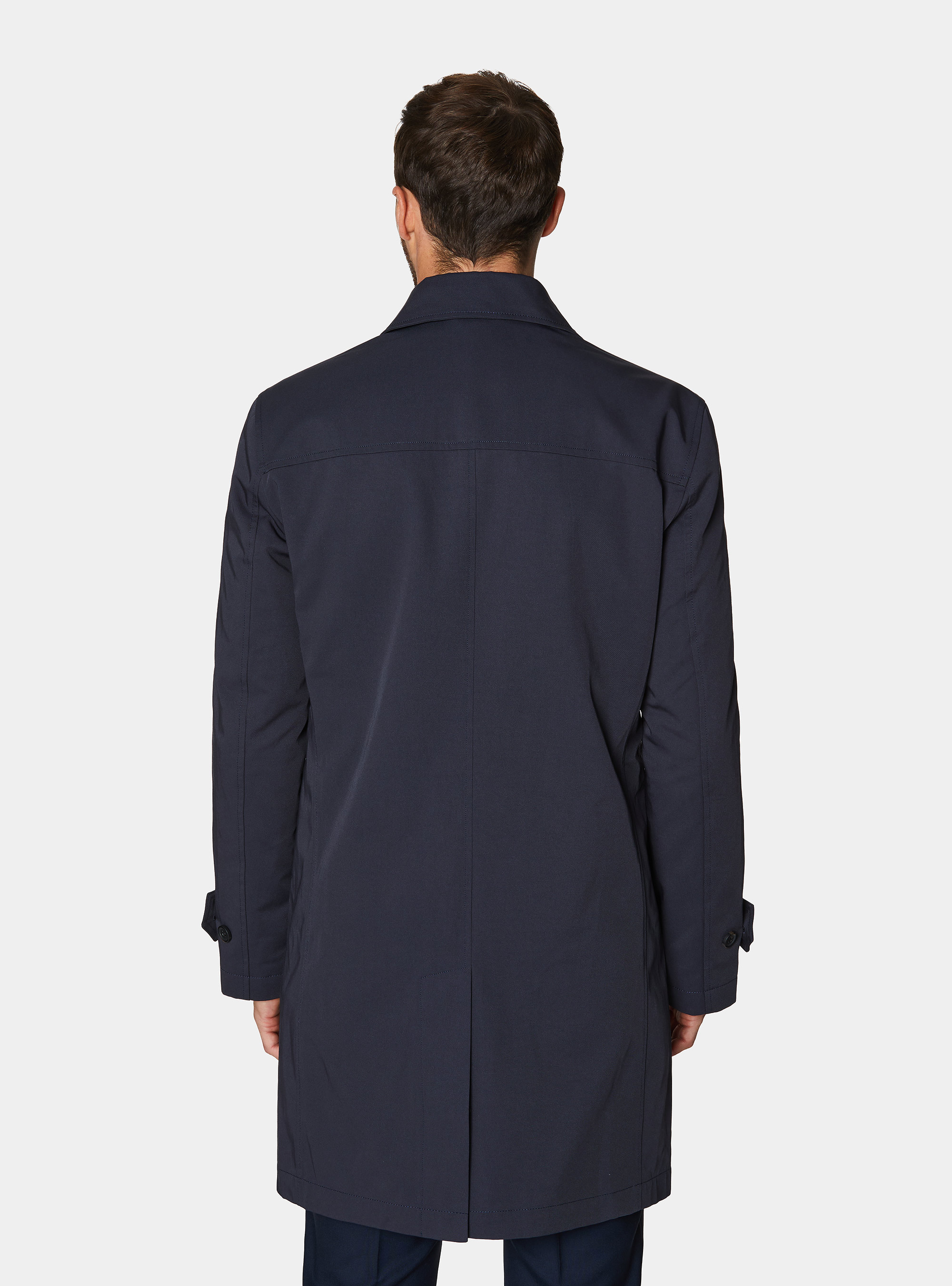 Impermeabile monopetto in misto cotone, BLU NAVY