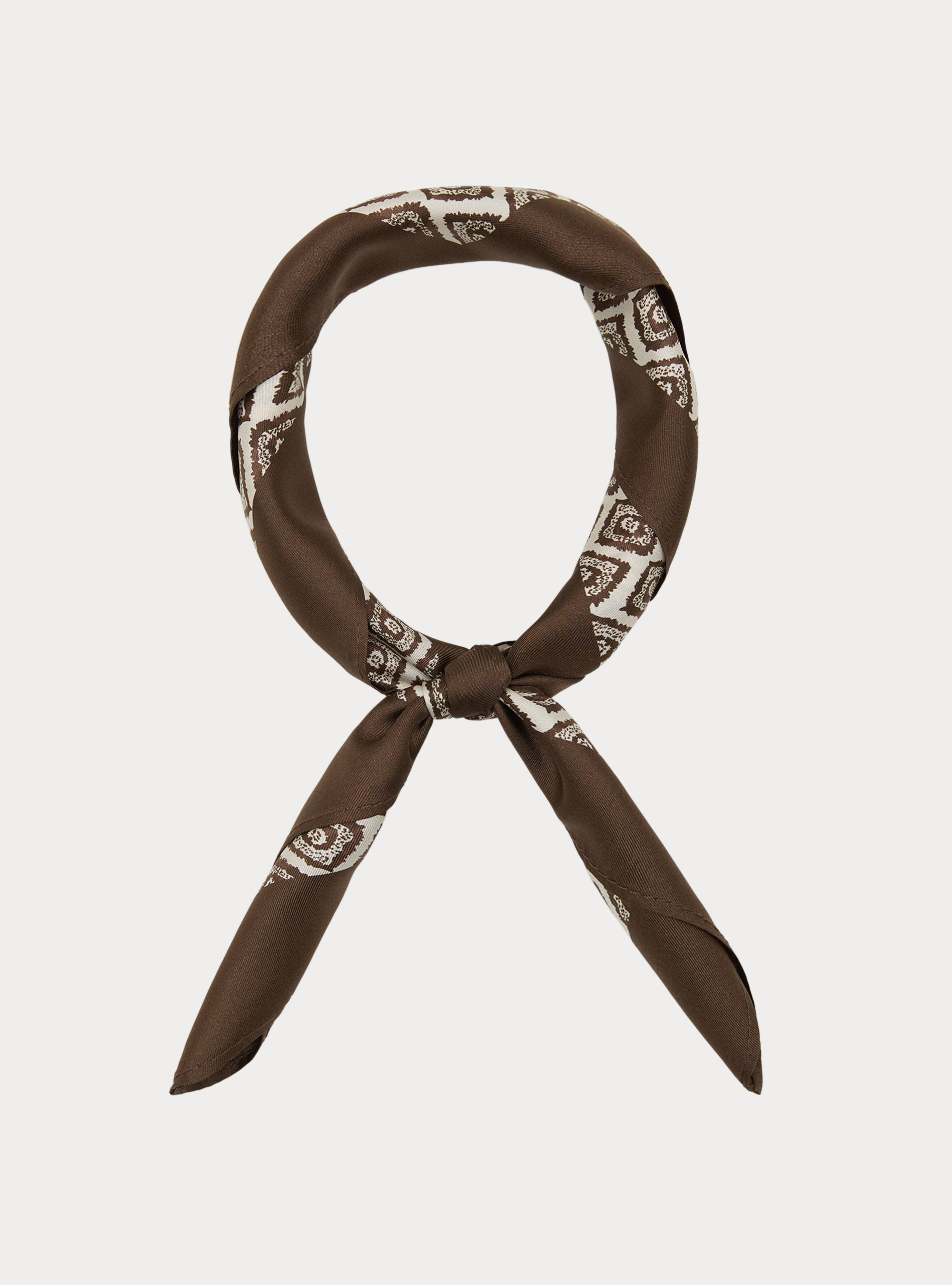 Foulard in seta stampa geometrica, MARRONE