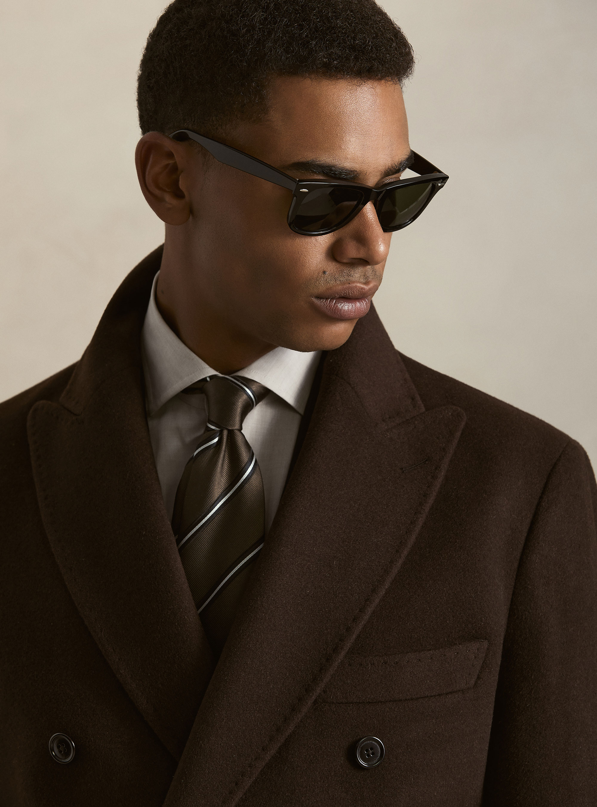 Cappotto doppiopetto in misto cashmere, MARRONE