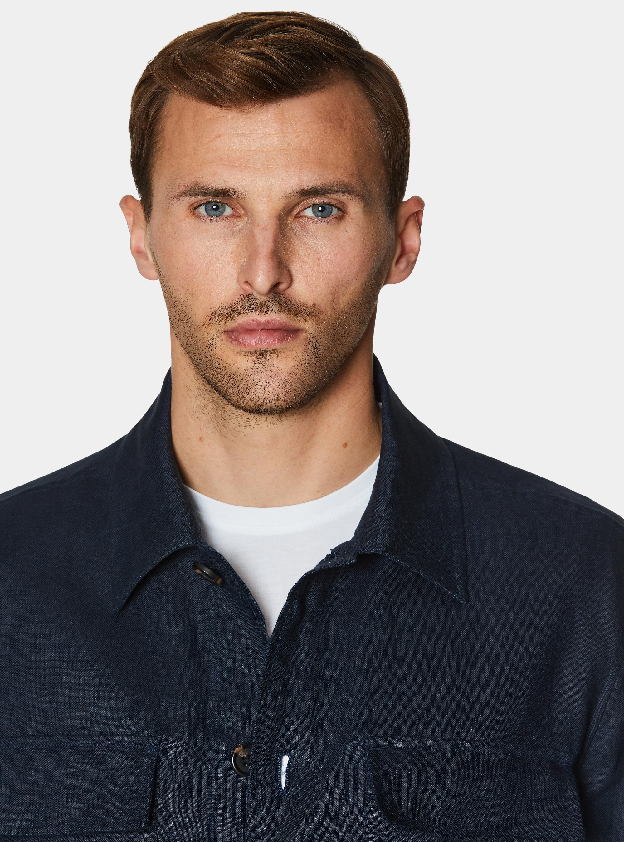 Giacca camicia in puro lino con coulisse, BLU NAVY