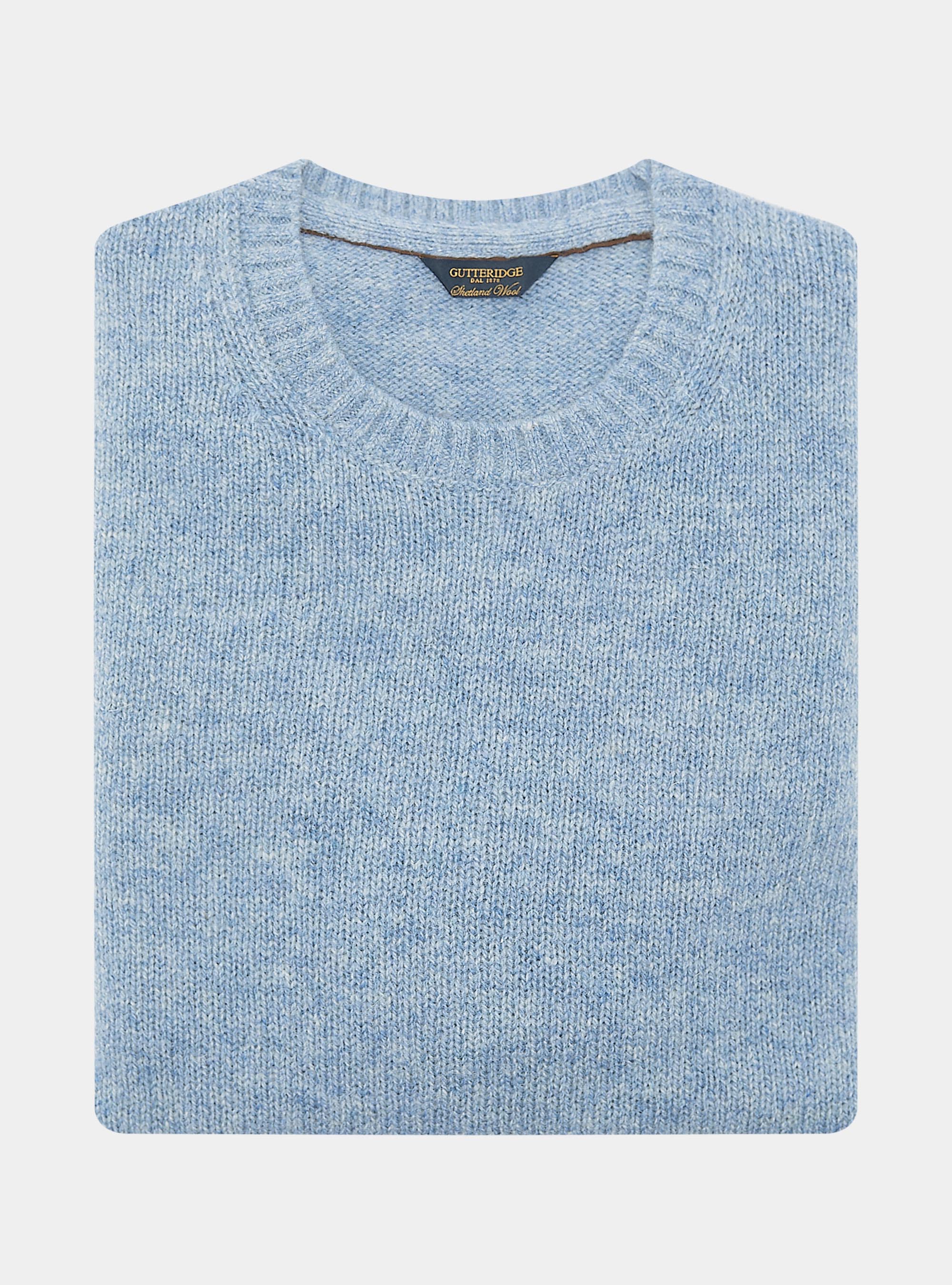 Maglia girocollo in pura lana shetland, AZZURRO POLVERE 0283C