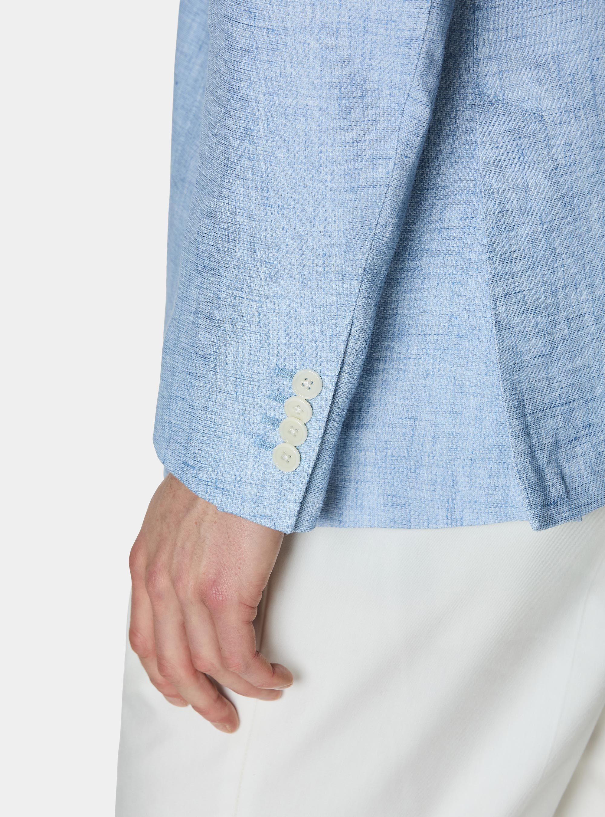 Giacca in cotone e lino fiammato, AZZURRO