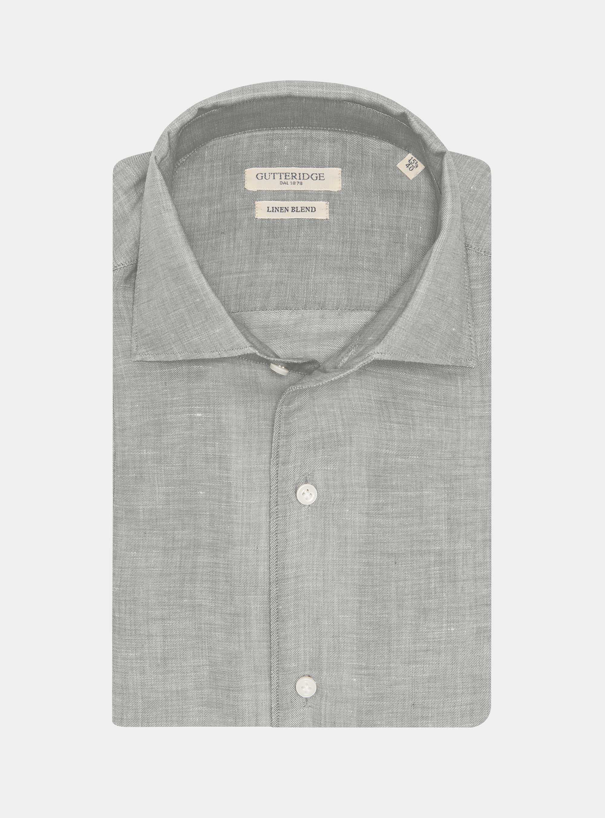 Camicia in misto lino con paramontura, SALVIA 0602C