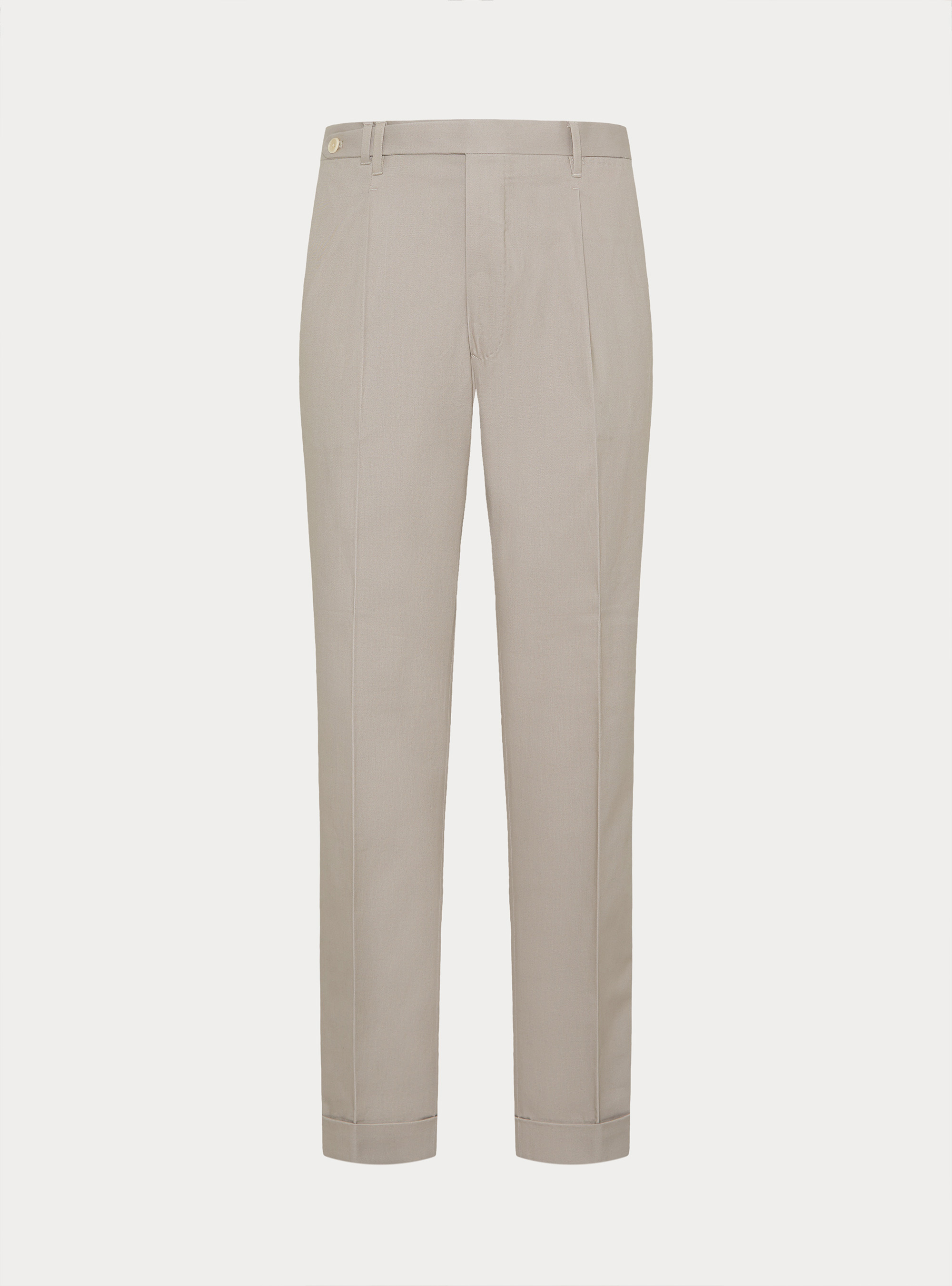 Pantaloni con pince in twill cotone e cashmere, ECRU