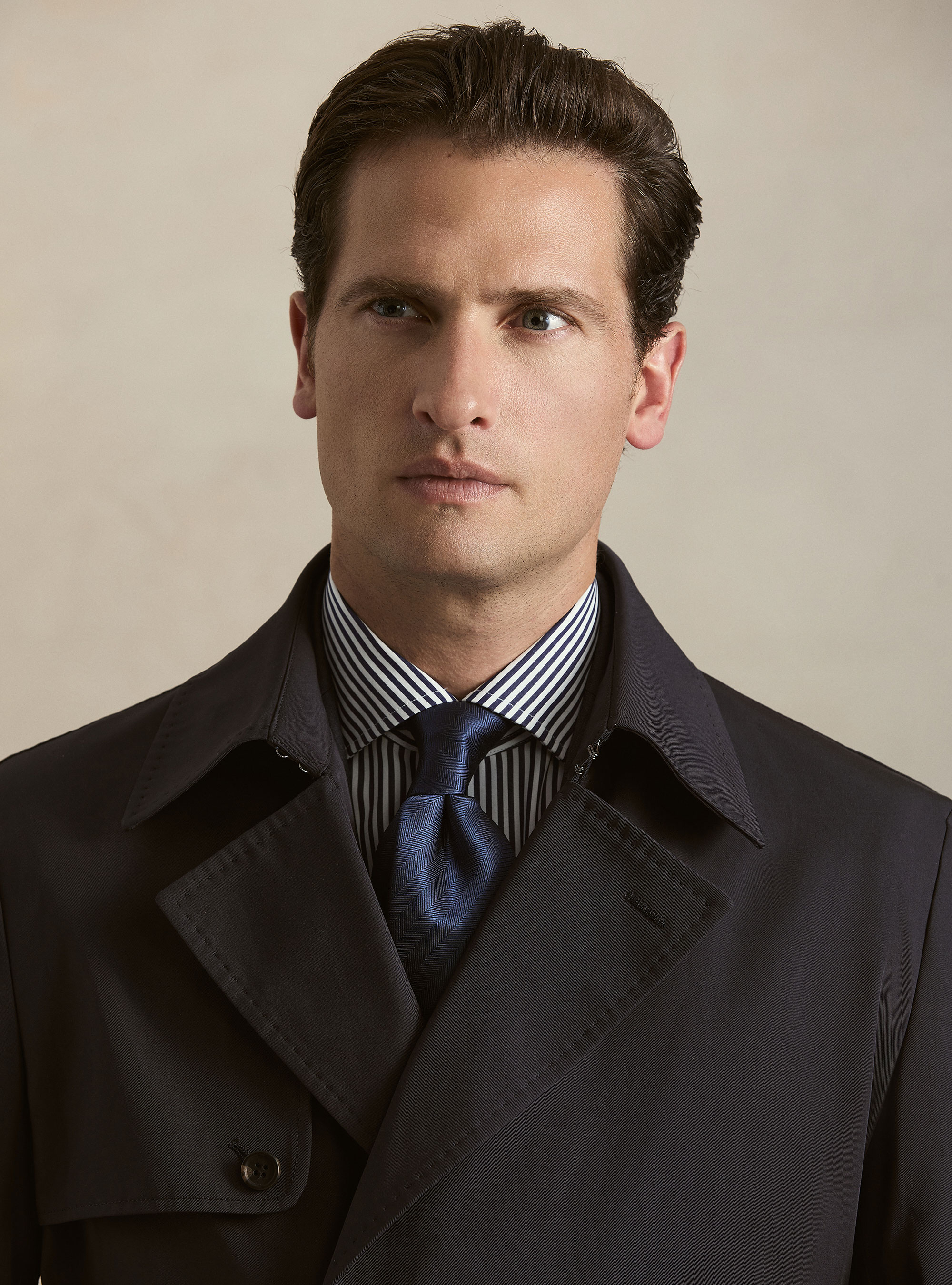 Trench doppiopetto in misto cotone, BLU NAVY
