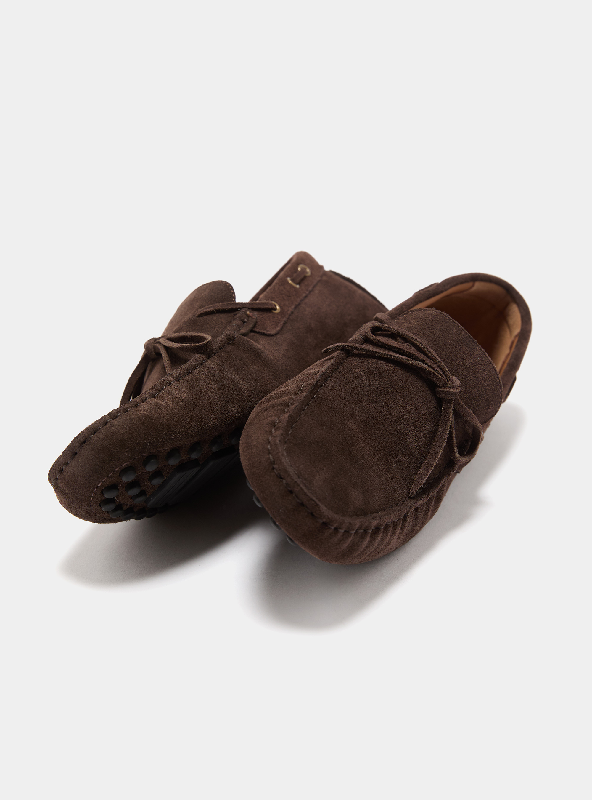 Mocassini da barca in suede, MARRONE