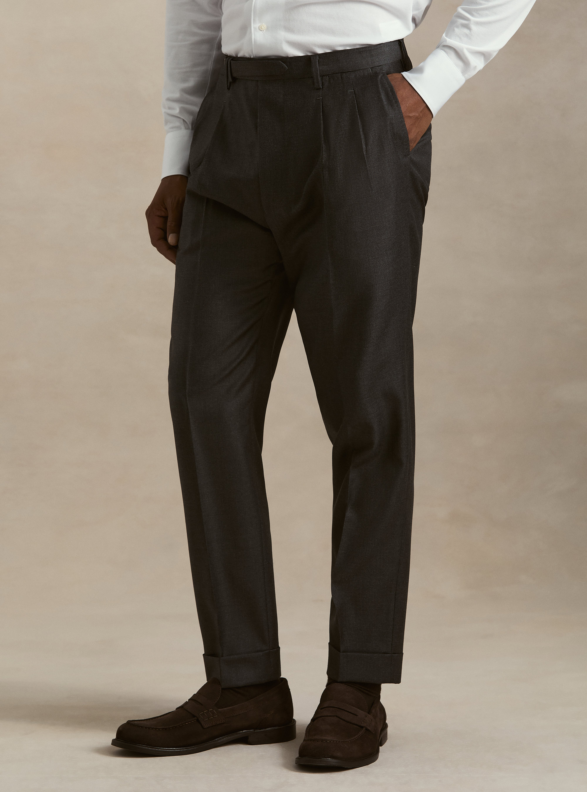 Pantaloni con pince in lana Vitale Barberis Canonico, ASFALTO