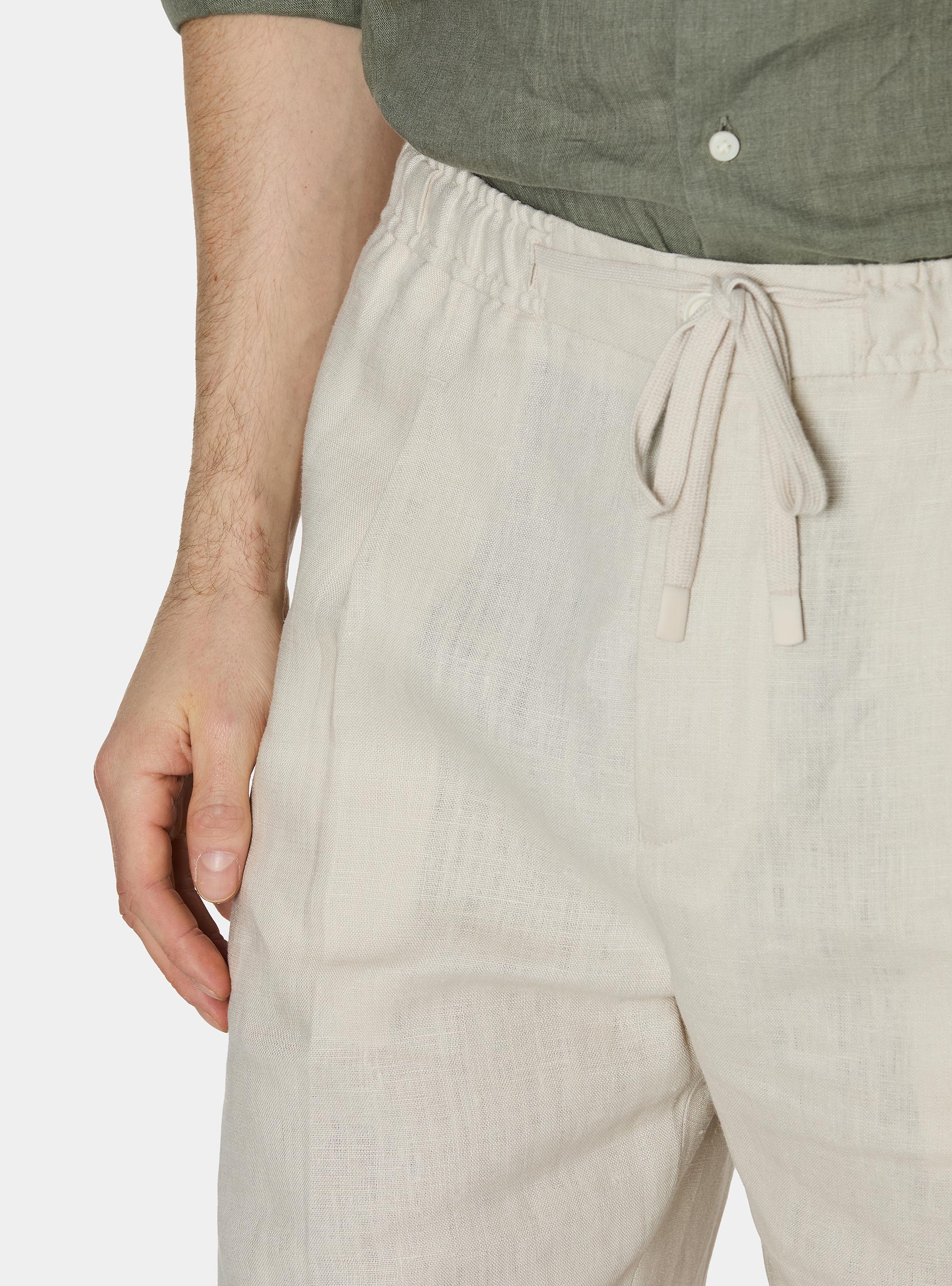 Bermuda in lino con coulisse, ECRU