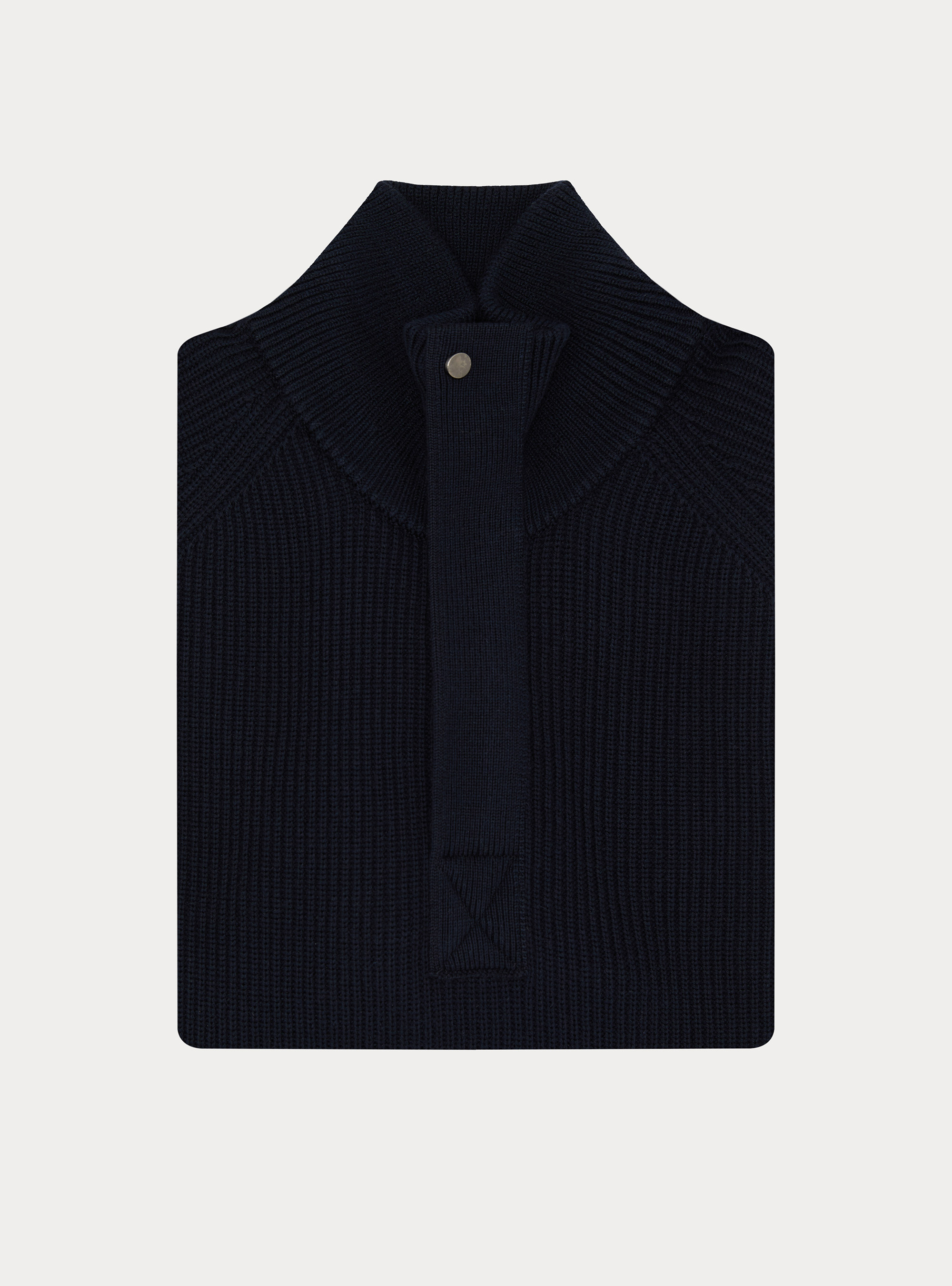 Maglia mezza zip in lana e cotone a coste, BLU NAVY