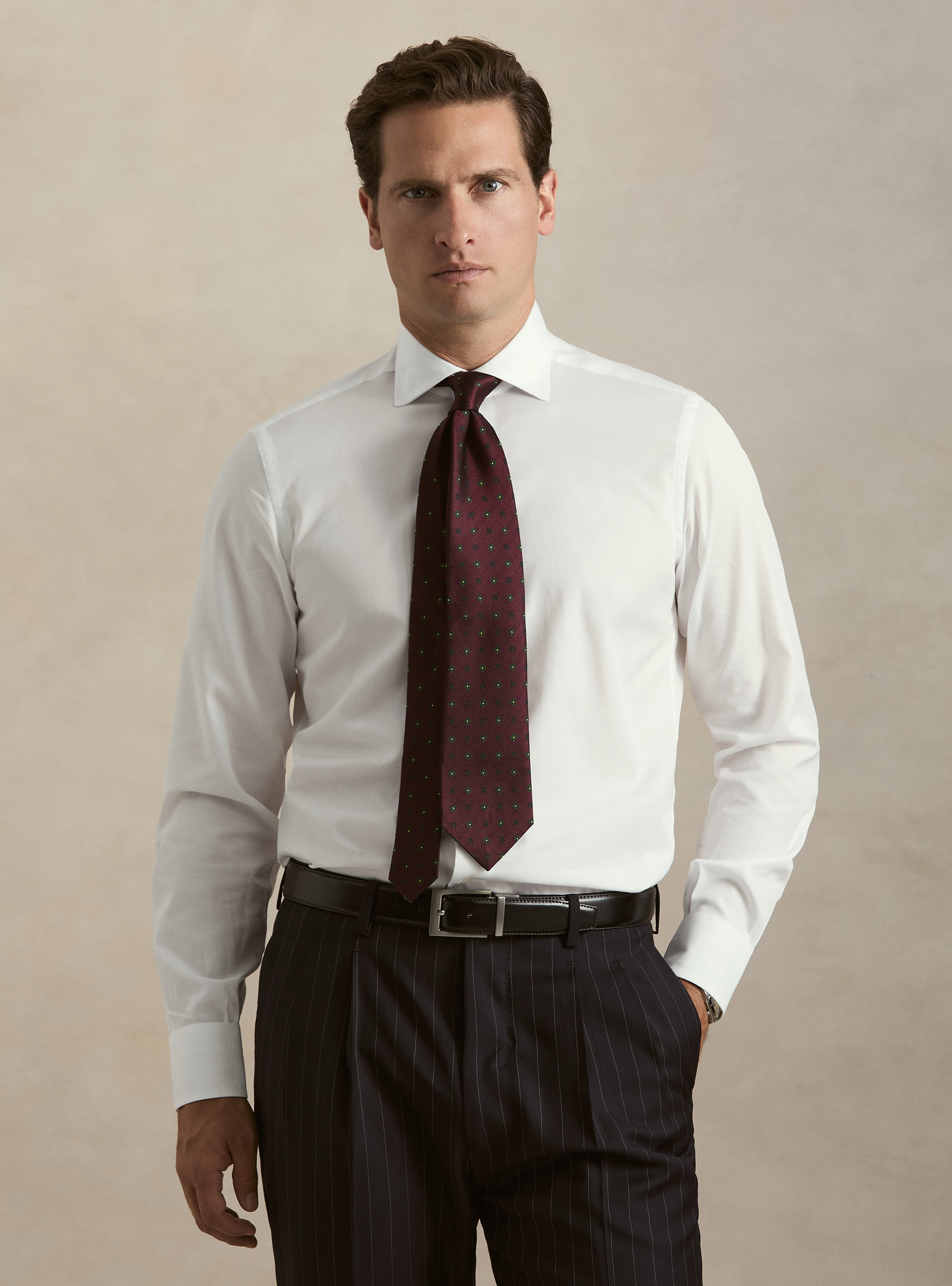 Camicia in cotone fil a fil, BIANCO