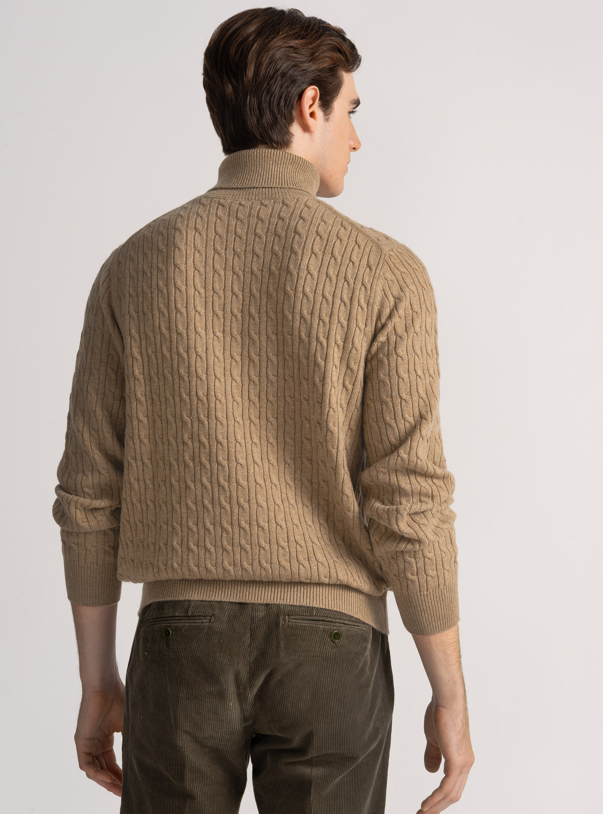 Maglia collo alto con treccia in misto lana, CAMMELLO 0570C