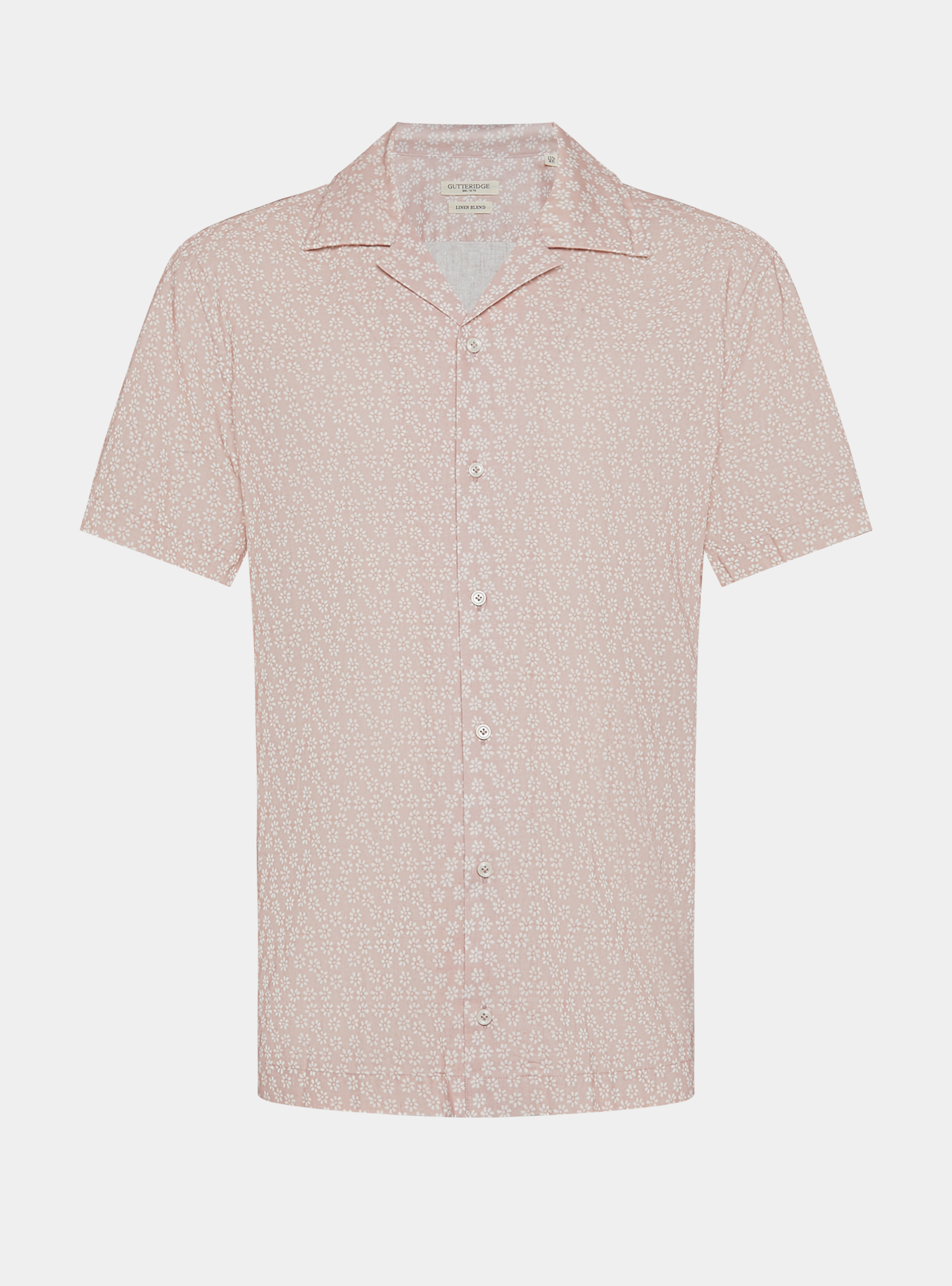 Camicia bowling in lino e cotone stampato, ROSA CHIARO 0466C