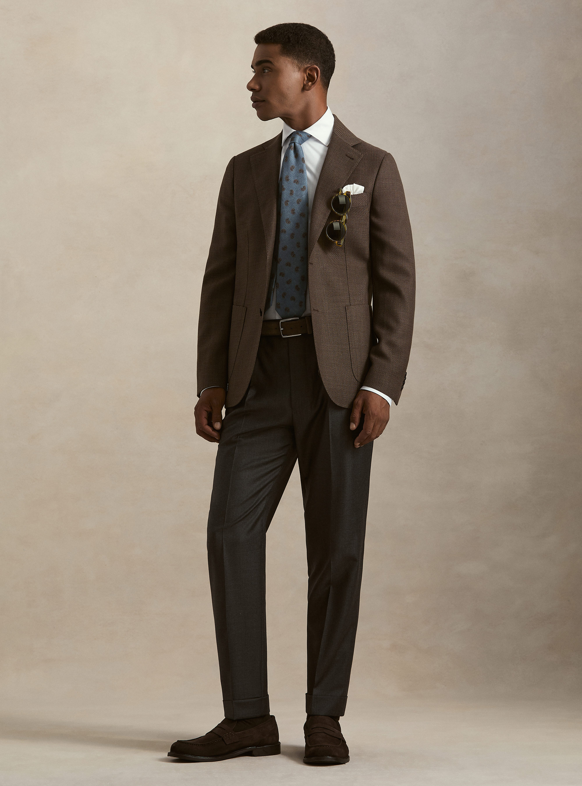 Giacca in lana hopsack, MARRONE