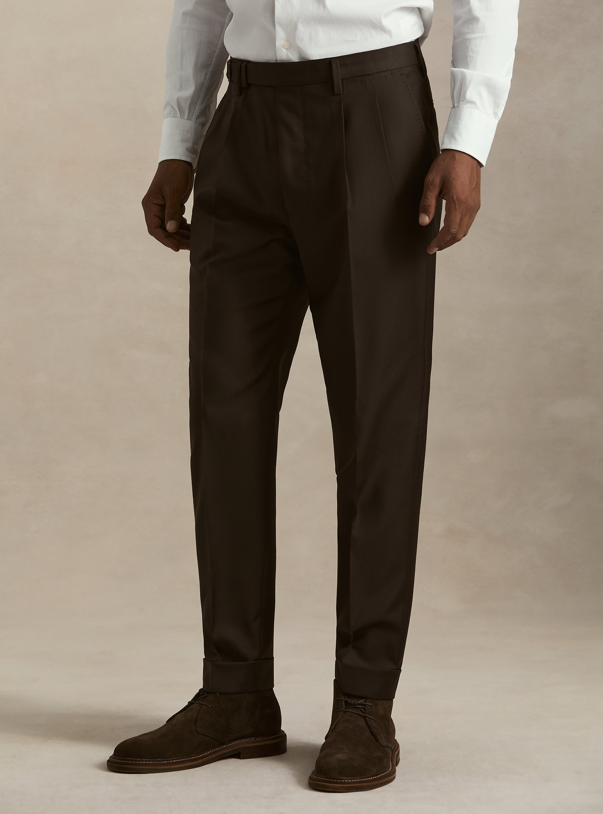 Pantaloni con pince in lana Vitale Barberis Canonico, MARRONE 0508C