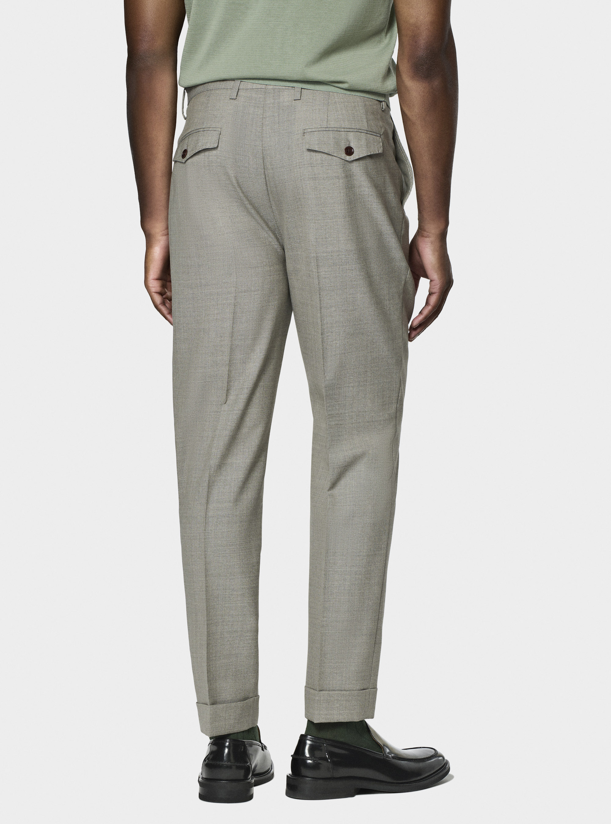 Pantaloni doppia pince in pura lana Vitale Barberis Canonico, ECRU