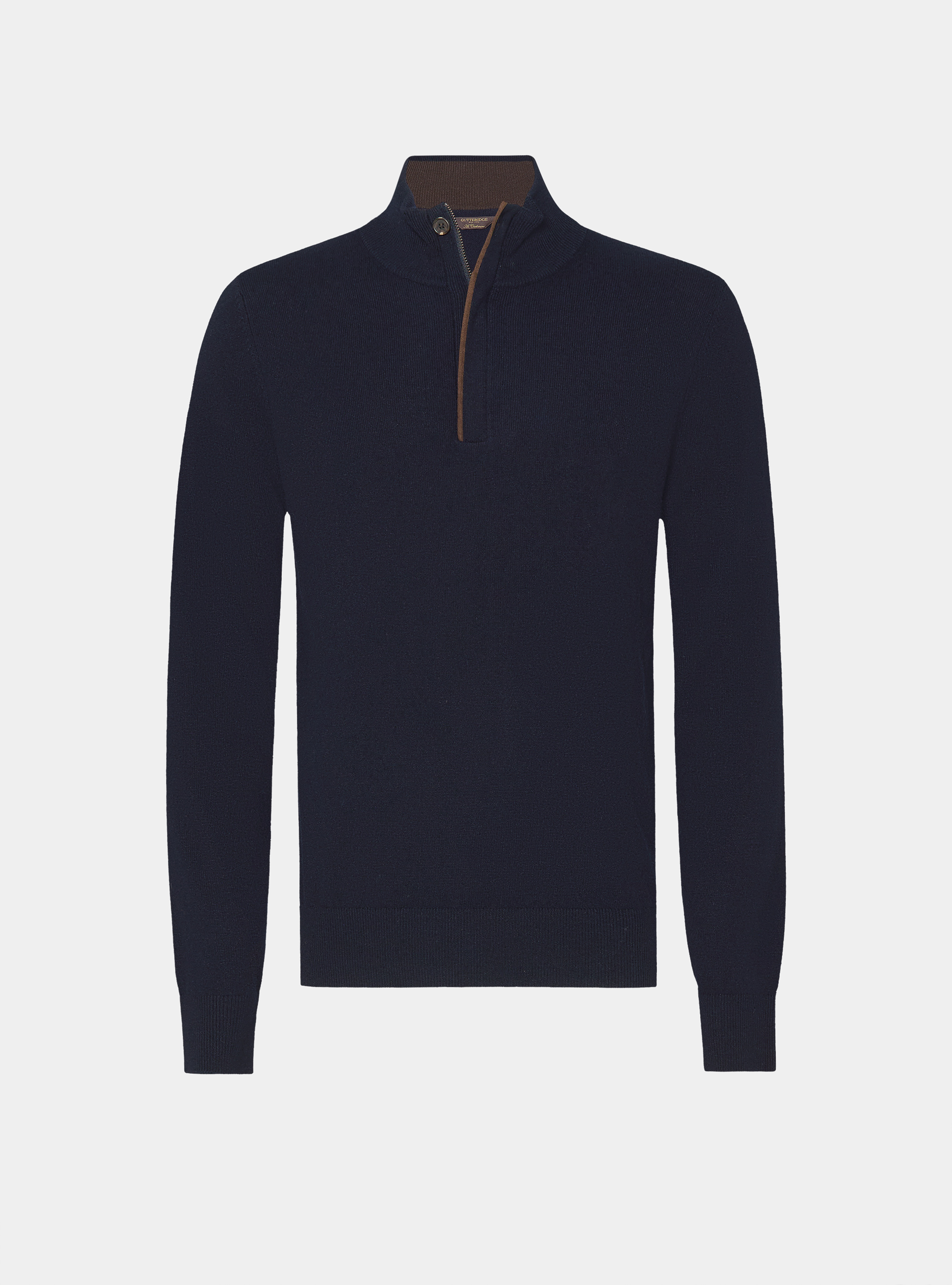 Maglia mezza zip in lana lambswool e cashmere, BLU NAVY