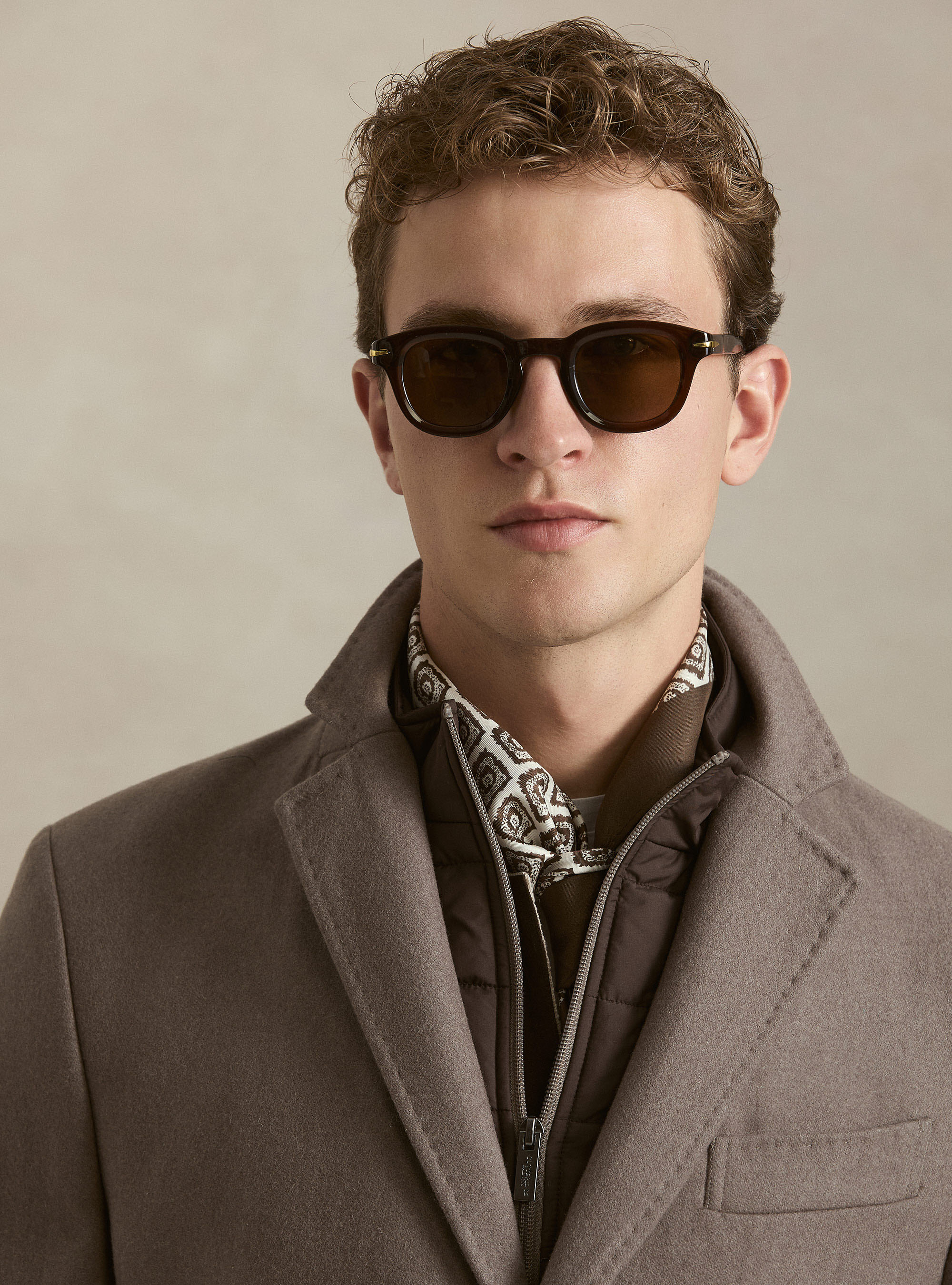 Cappotto in misto lana con pettorina, FANGO 0555C