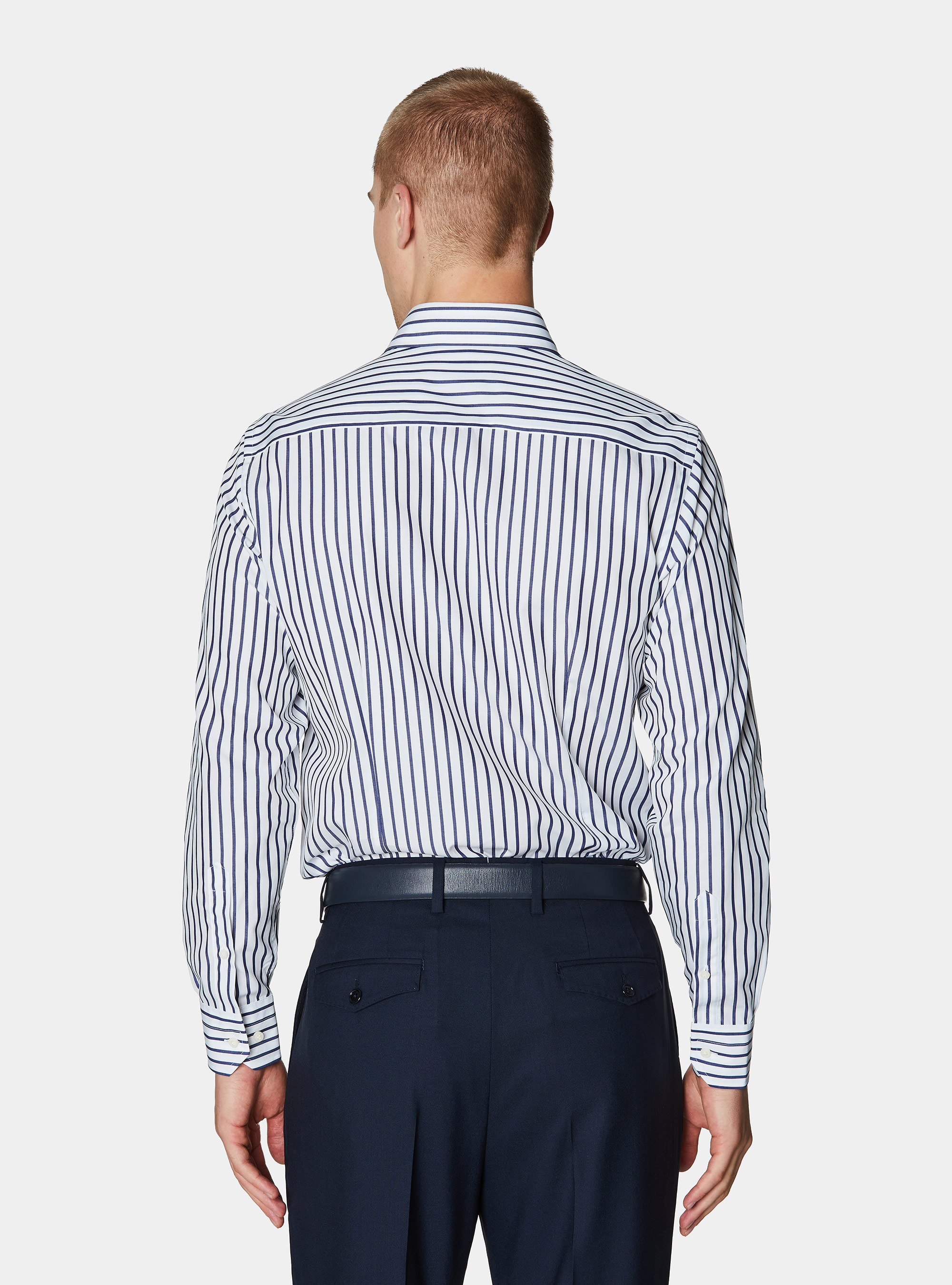 Camicia rigata in popeline di cotone, BIANCO