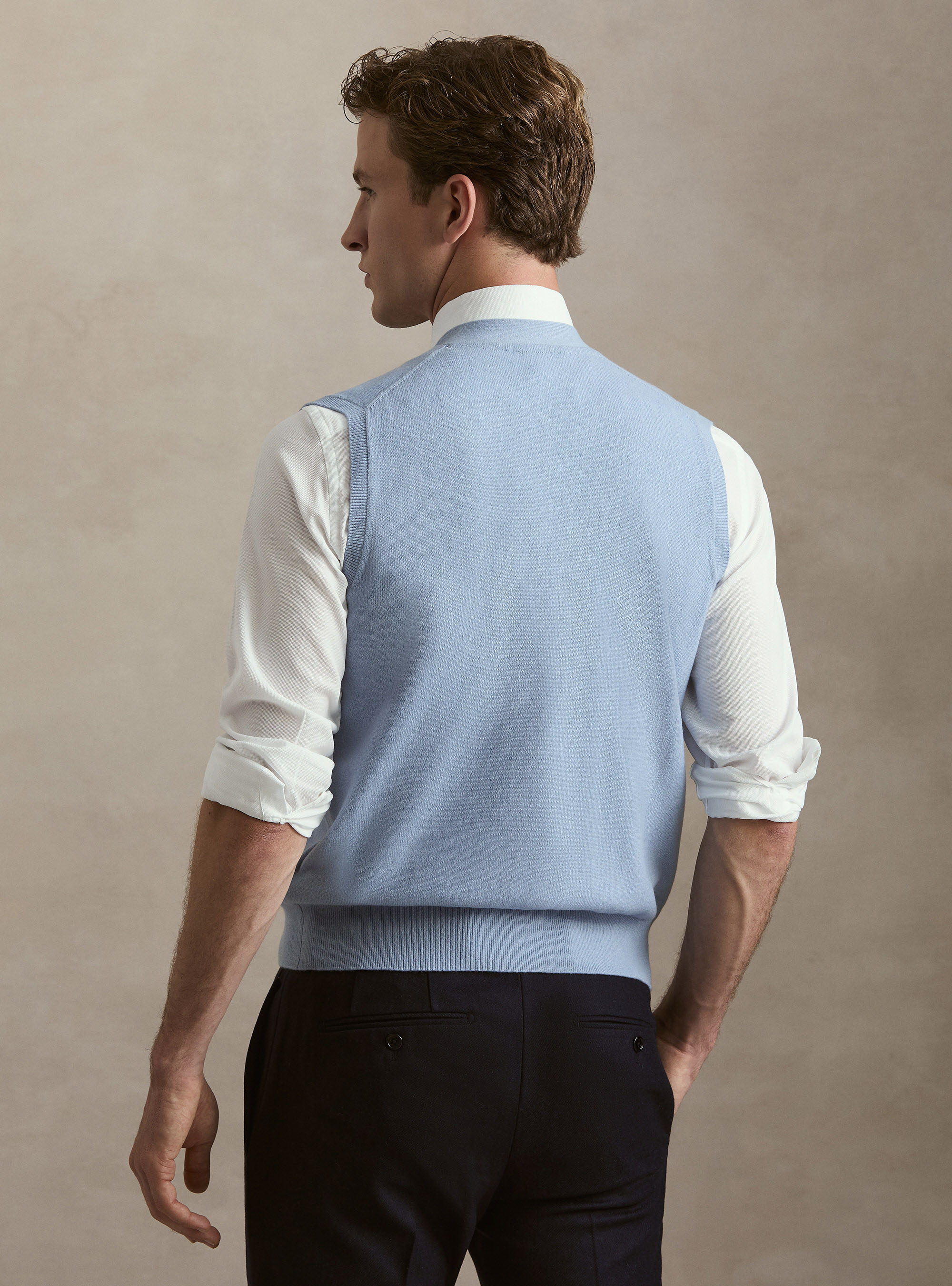 Gilet in puro cashmere con bottoni, 0266C AZZURRO