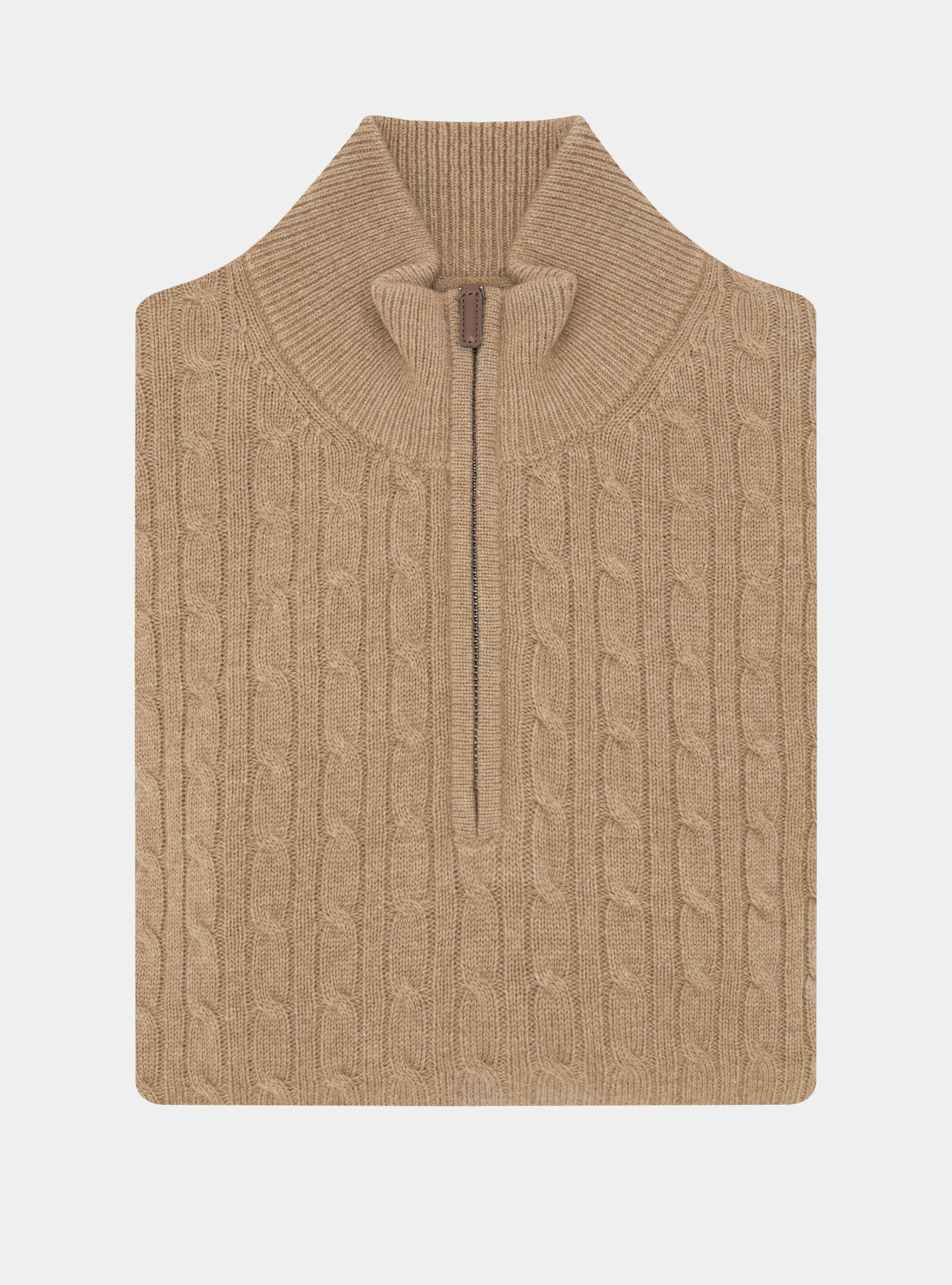 Maglia con collo mock e treccia in lana cashmere, CAMMELLO 0570C