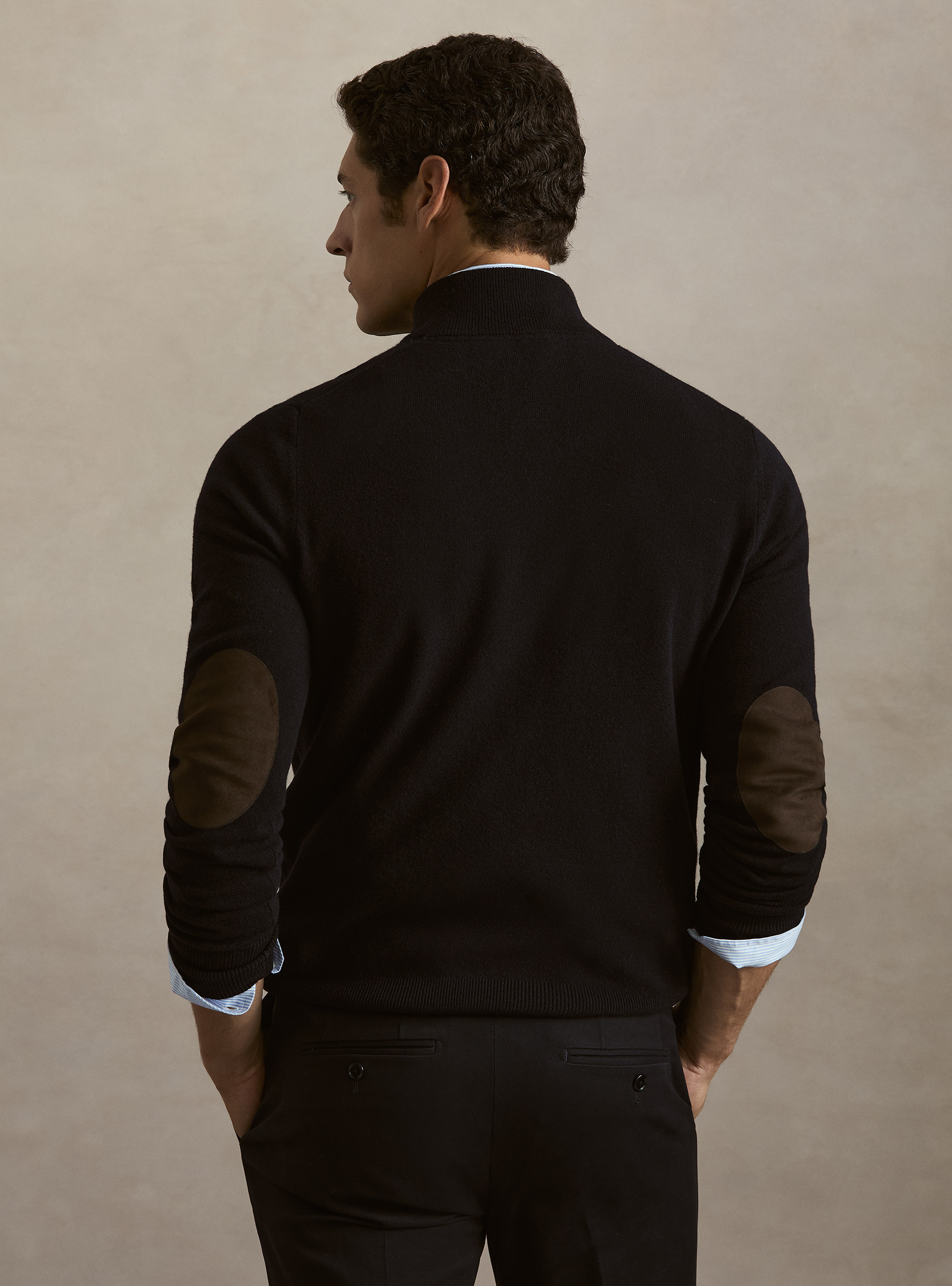 Maglia mezza zip in lana lambswool e cashmere, BLU NAVY