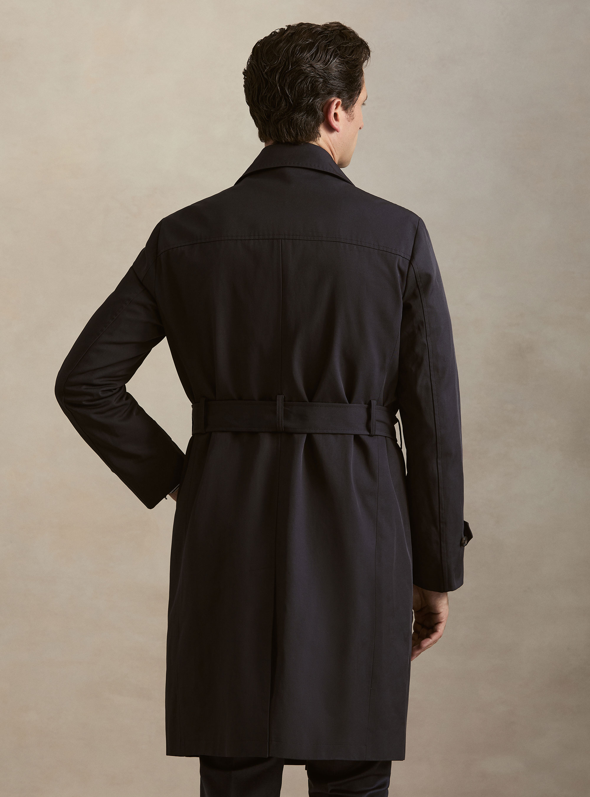 Trench doppiopetto in misto cotone, BLU NAVY