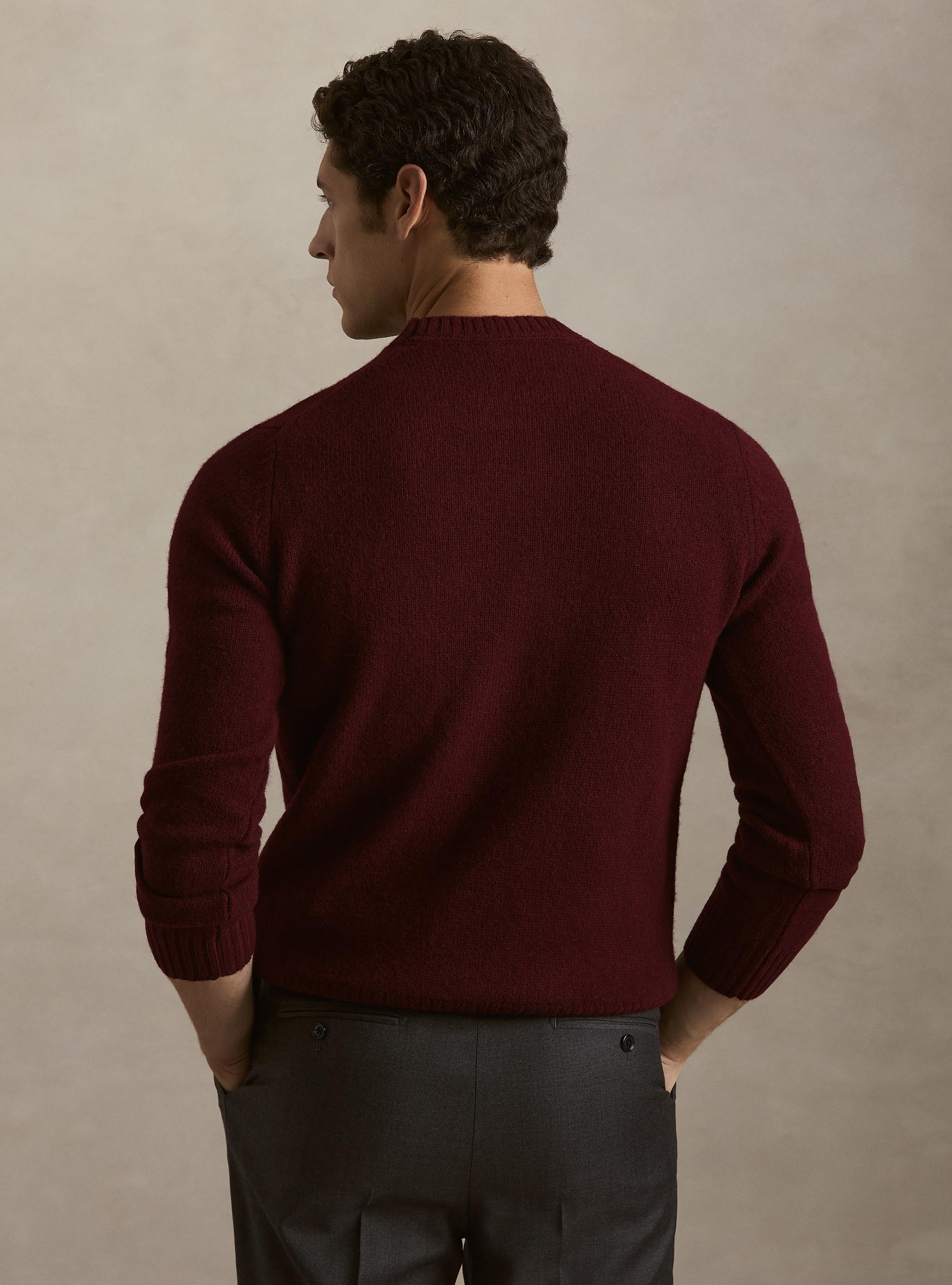 Maglia girocollo in pura lana shetland, BORDEAUX