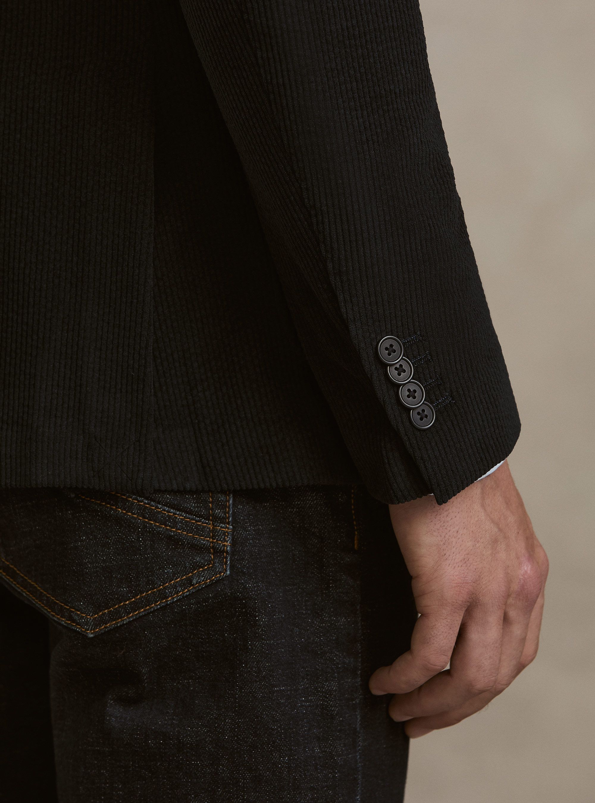 Giacca monopetto in velluto elastico, BLU NAVY