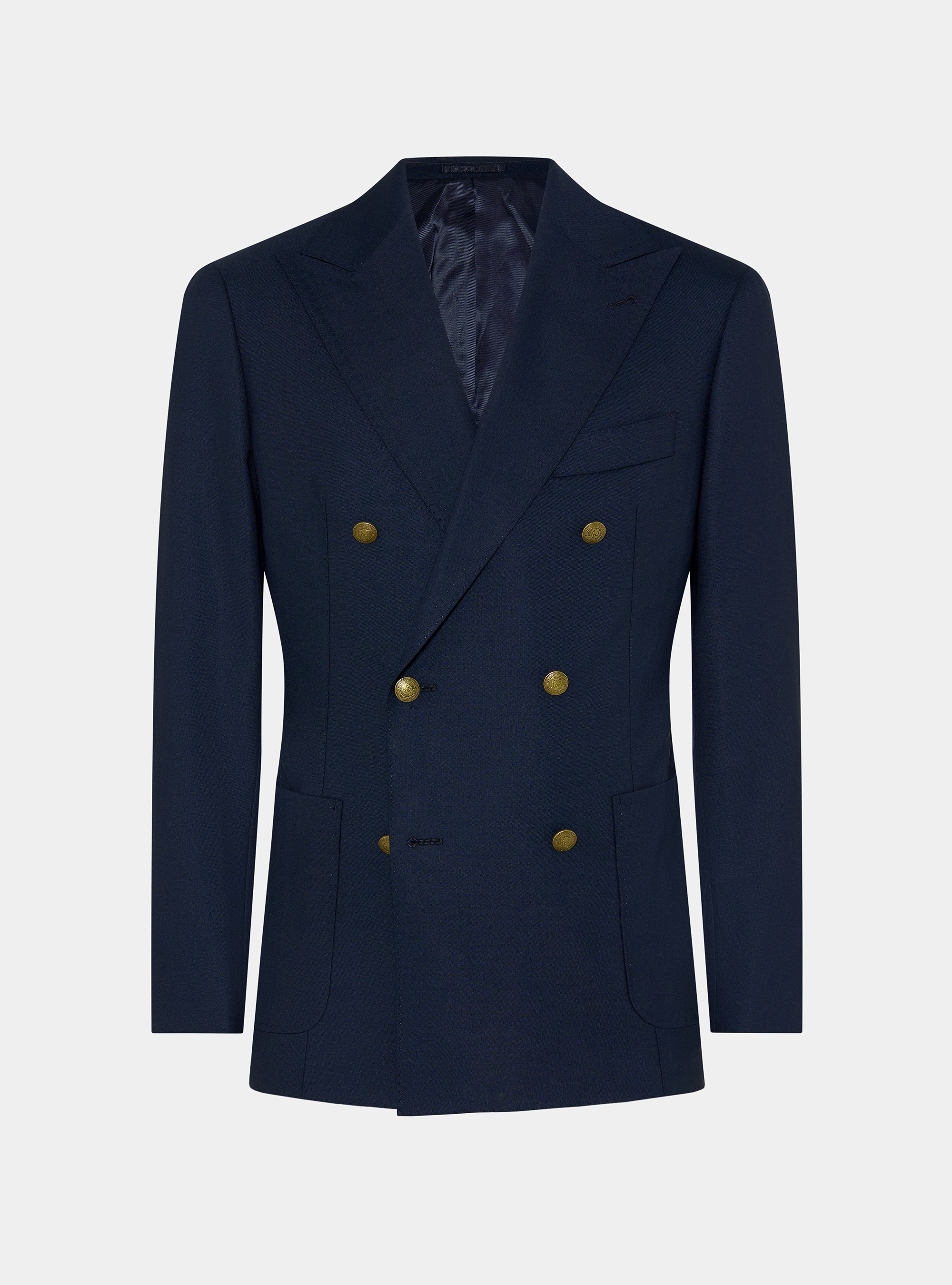 Giacca doppiopetto in pura lana con bottone metallo, NAVY