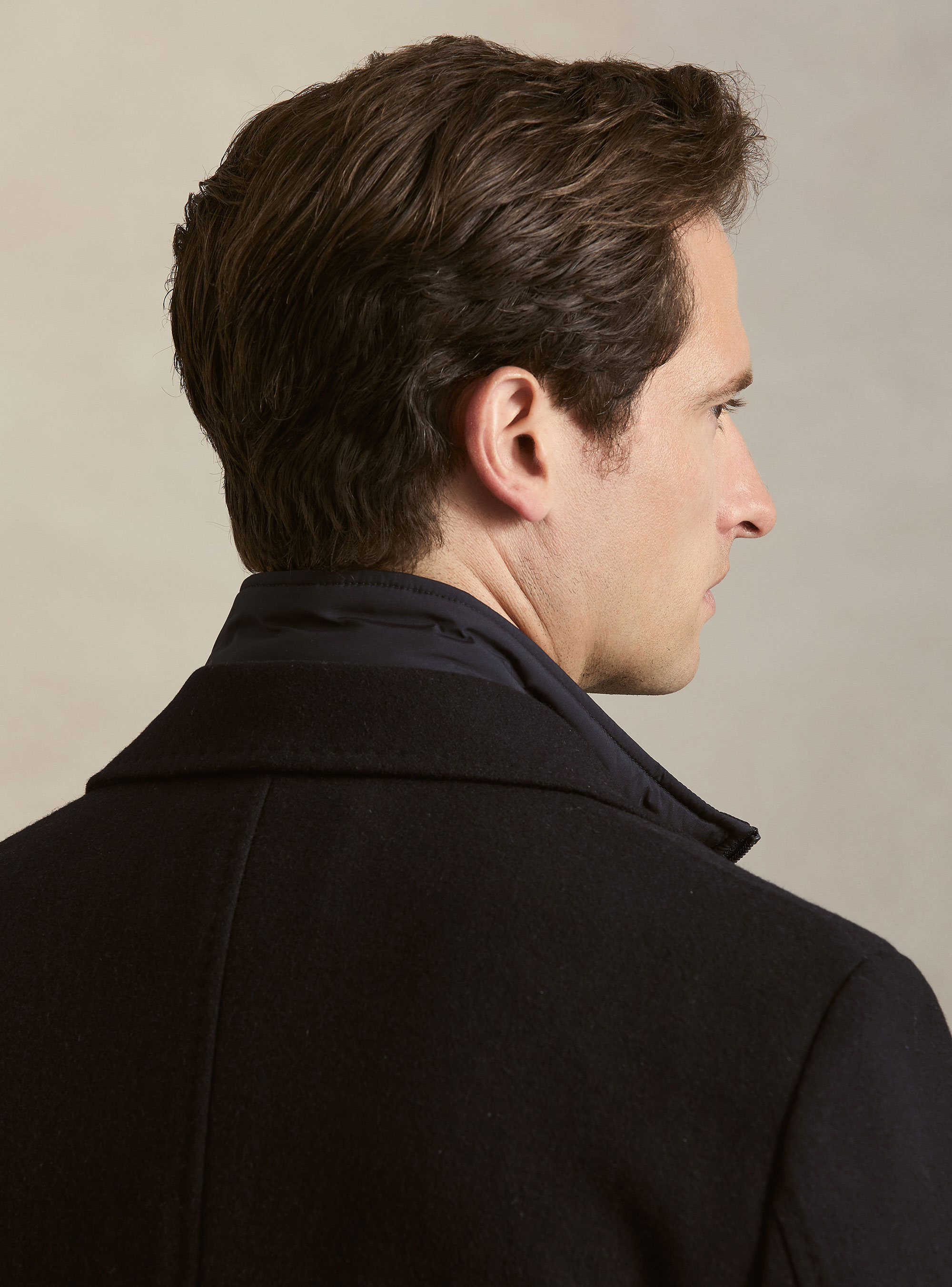 Cappotto in misto lana con pettorina, BLU NAVY