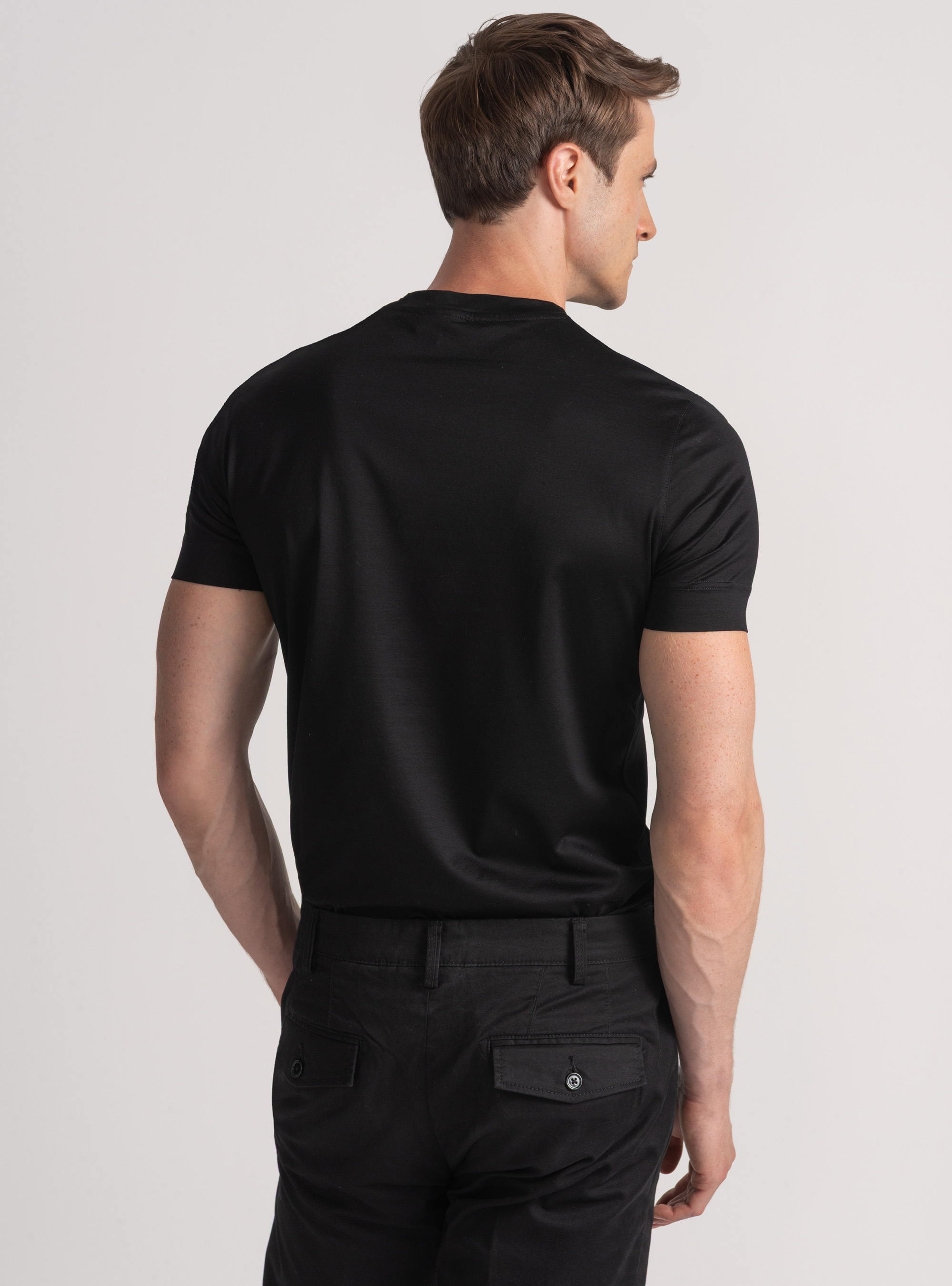 T-shirt mezza manica in filo di Scozia, NERO